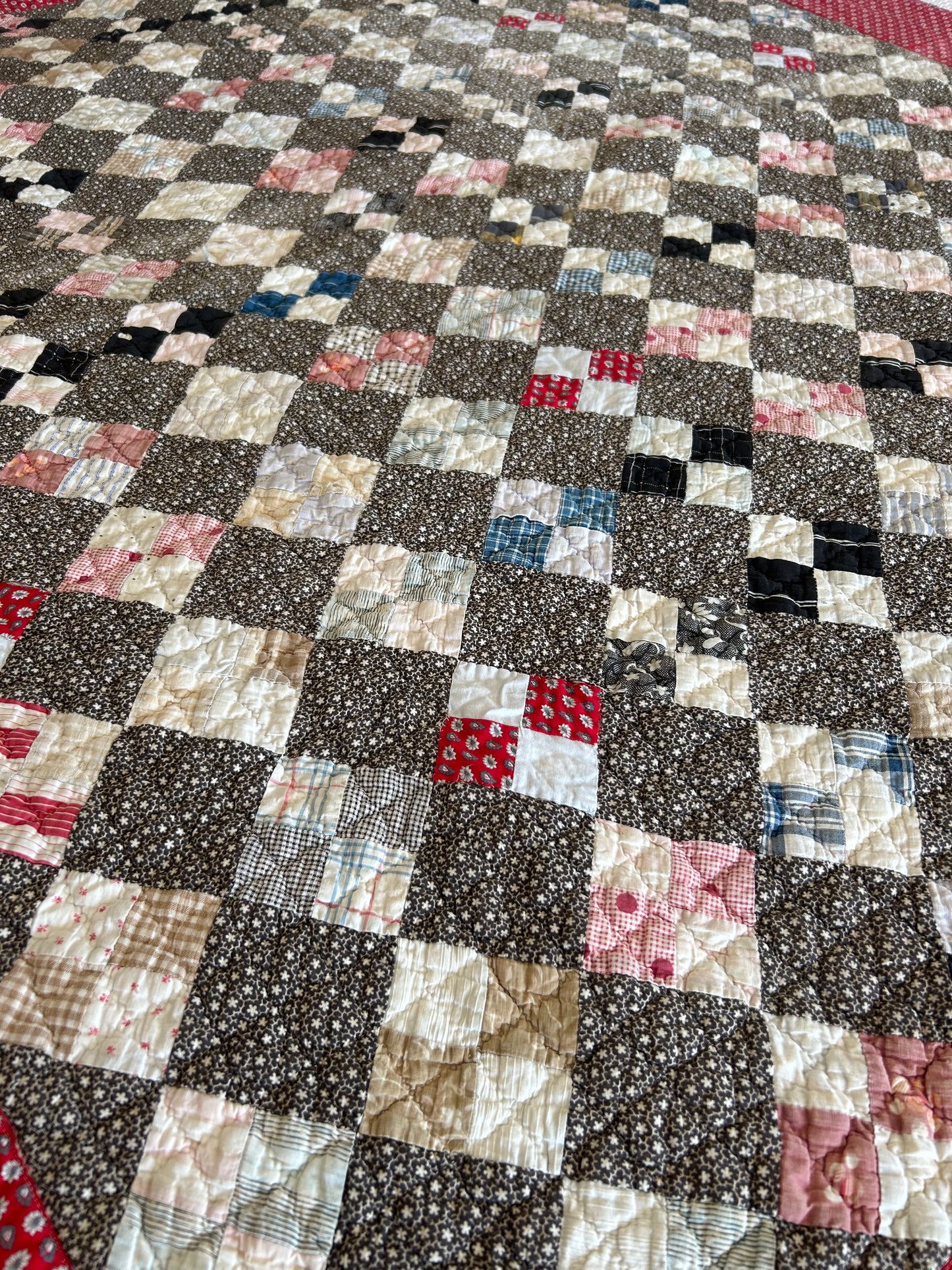 Antique Black + Red 4 Patch Quilt | 1800s