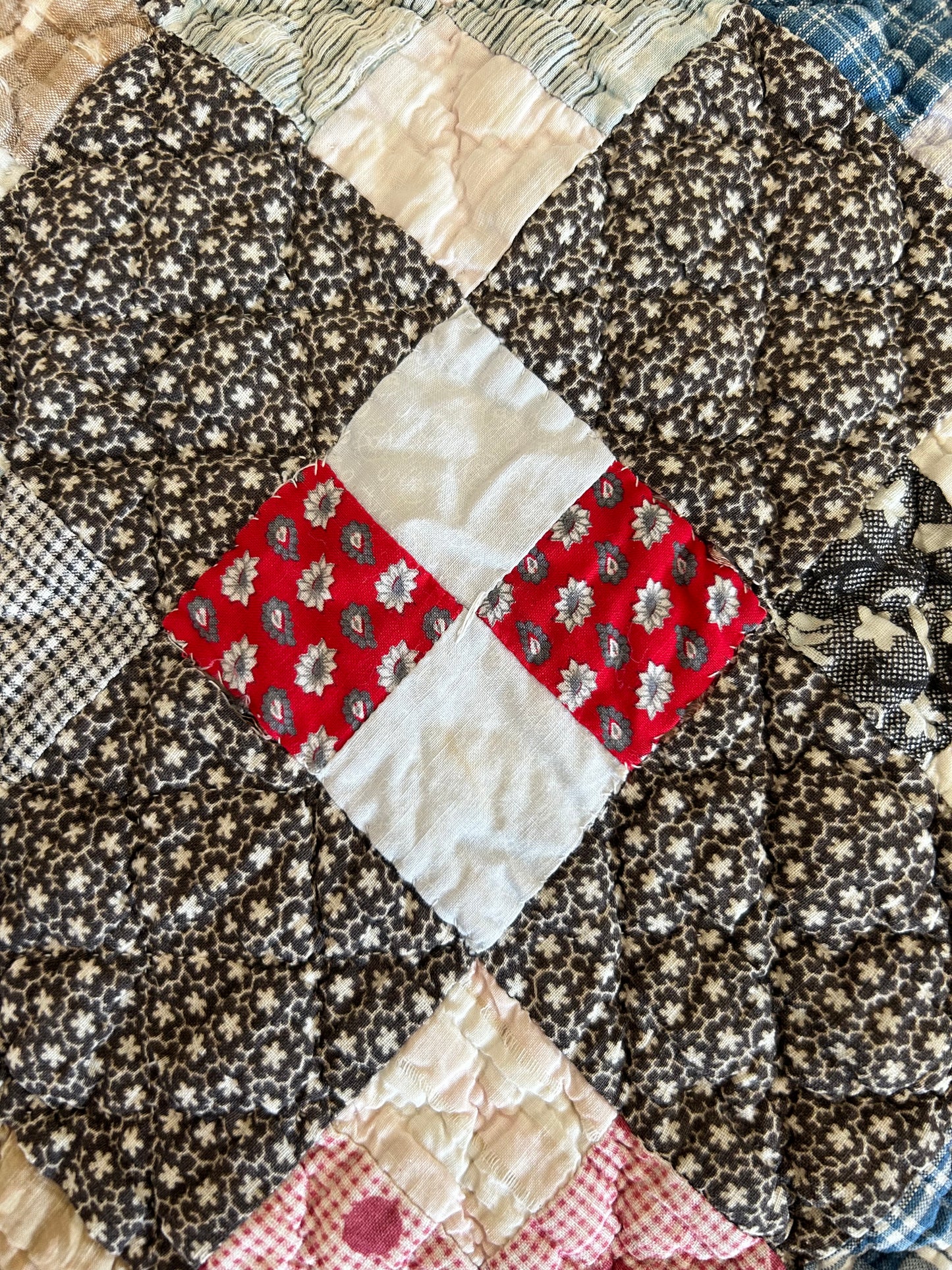 Antique Black + Red 4 Patch Quilt | 1800s