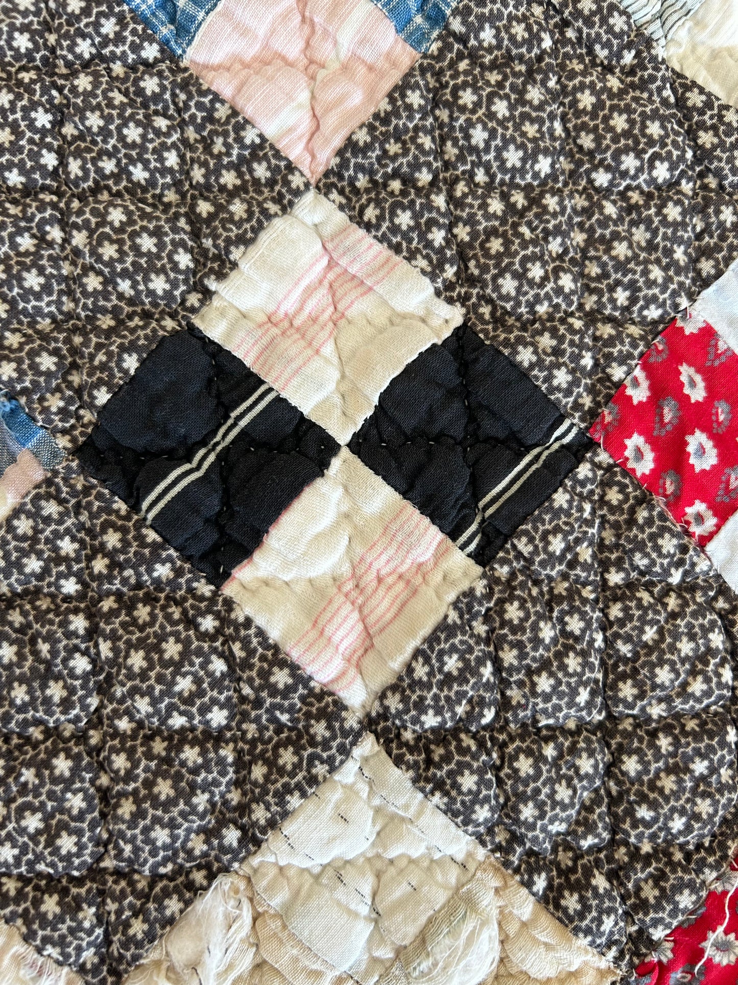 Antique Black + Red 4 Patch Quilt | 1800s