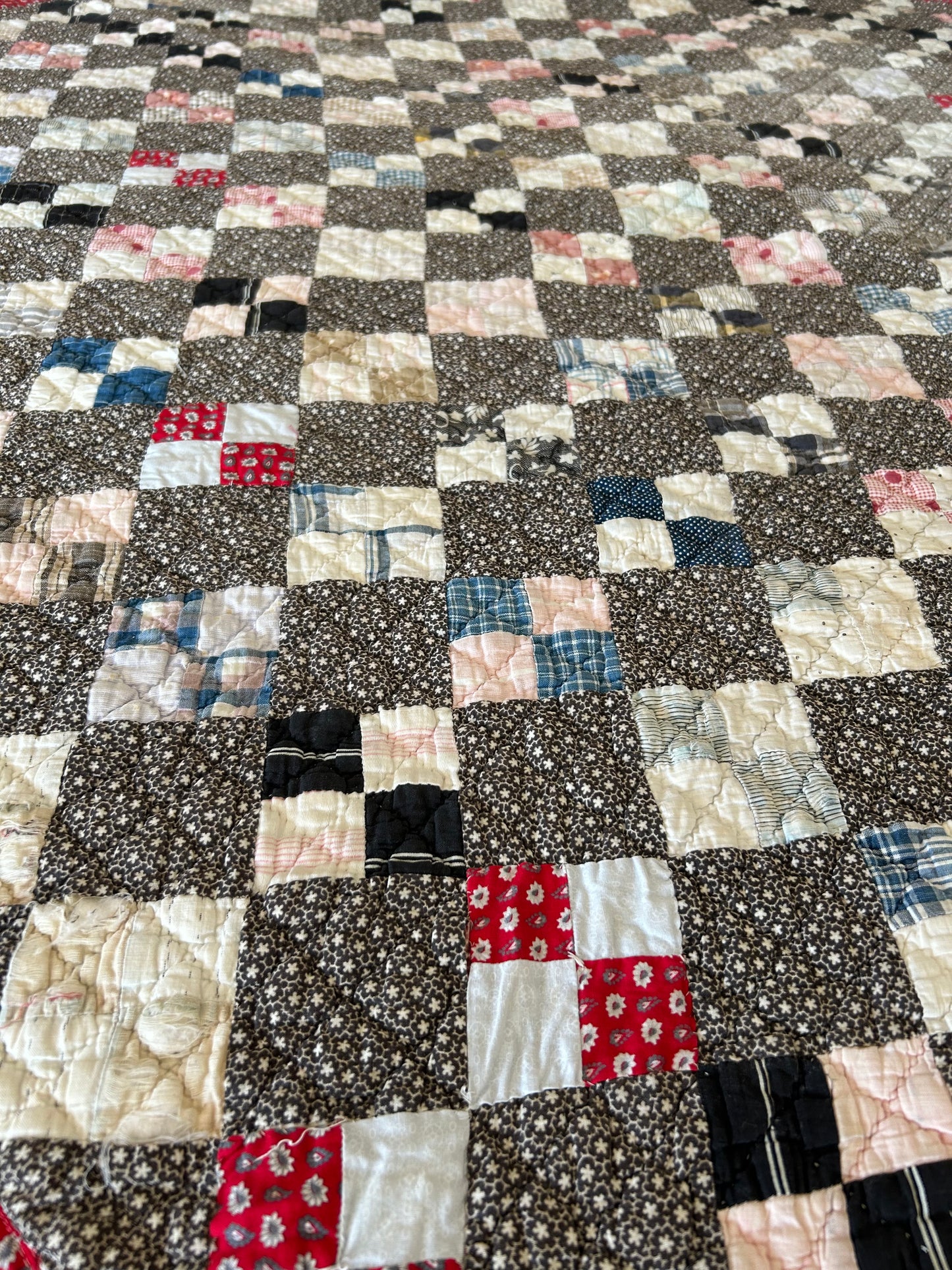 Antique Black + Red 4 Patch Quilt | 1800s