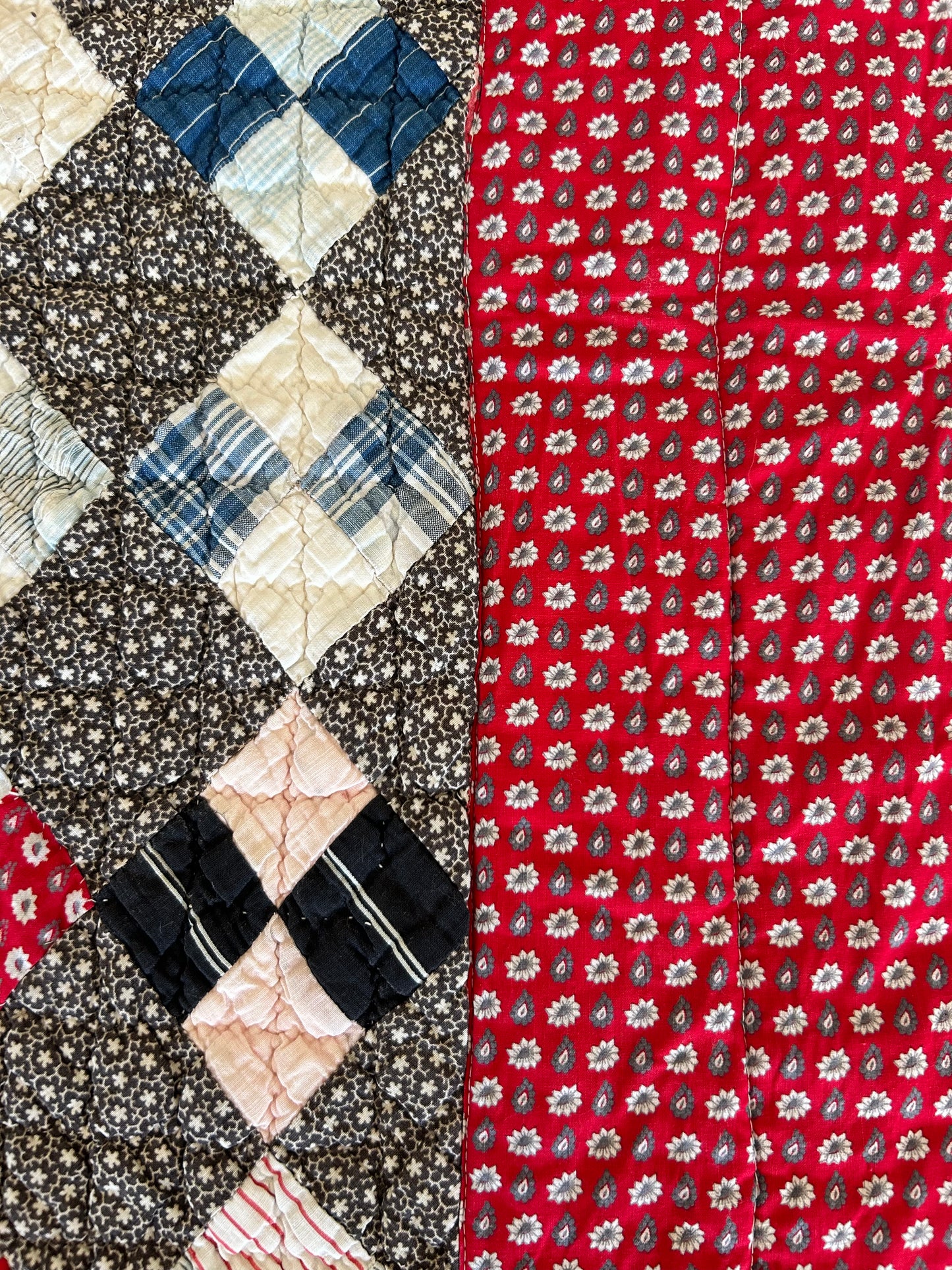 Antique Black + Red 4 Patch Quilt | 1800s