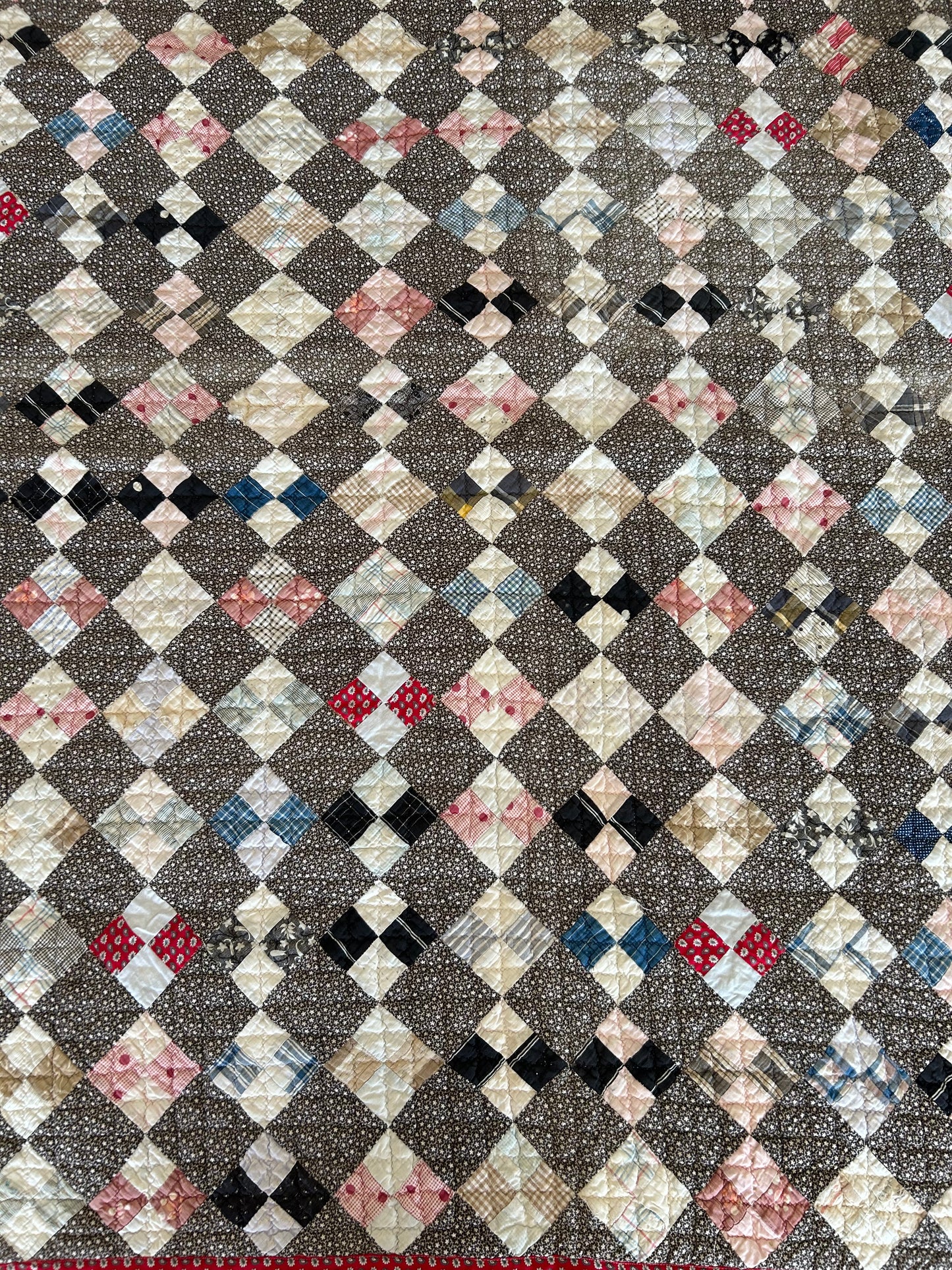 Antique Black + Red 4 Patch Quilt | 1800s