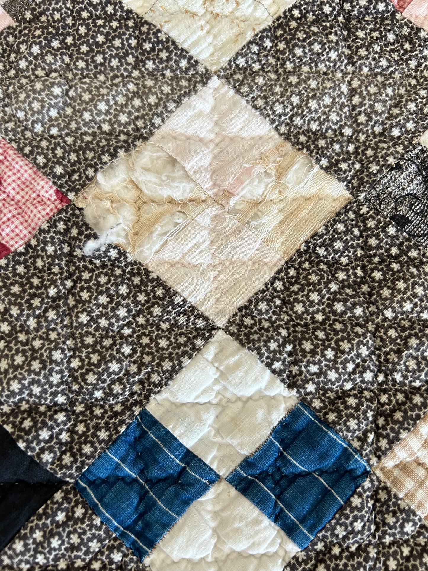 Antique Black + Red 4 Patch Quilt | 1800s