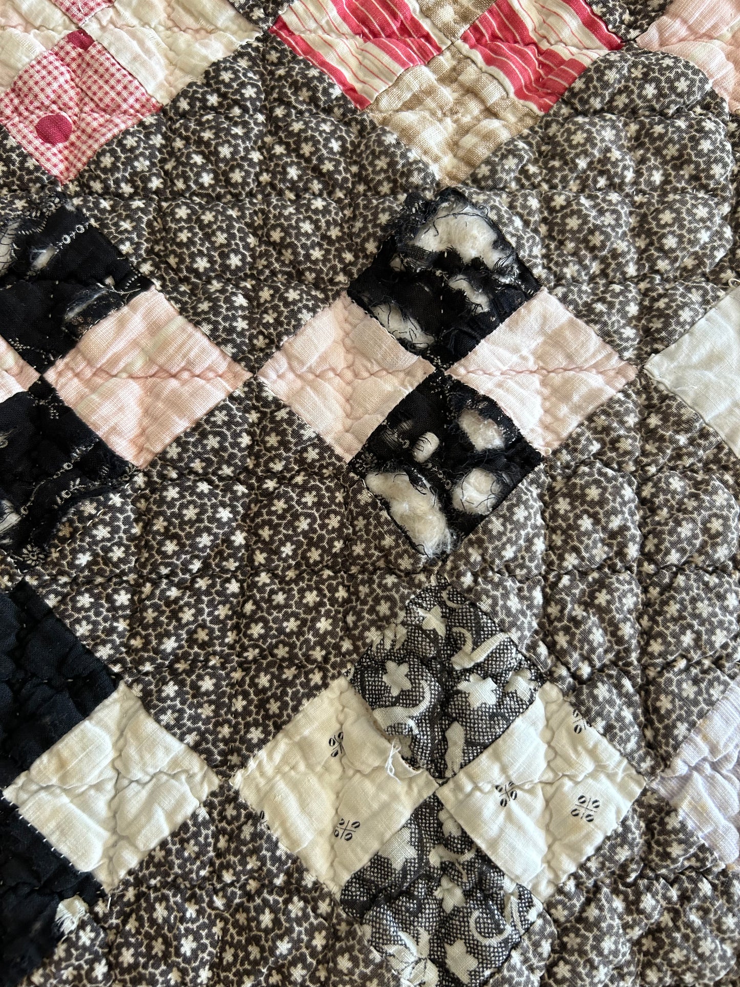 Antique Black + Red 4 Patch Quilt | 1800s