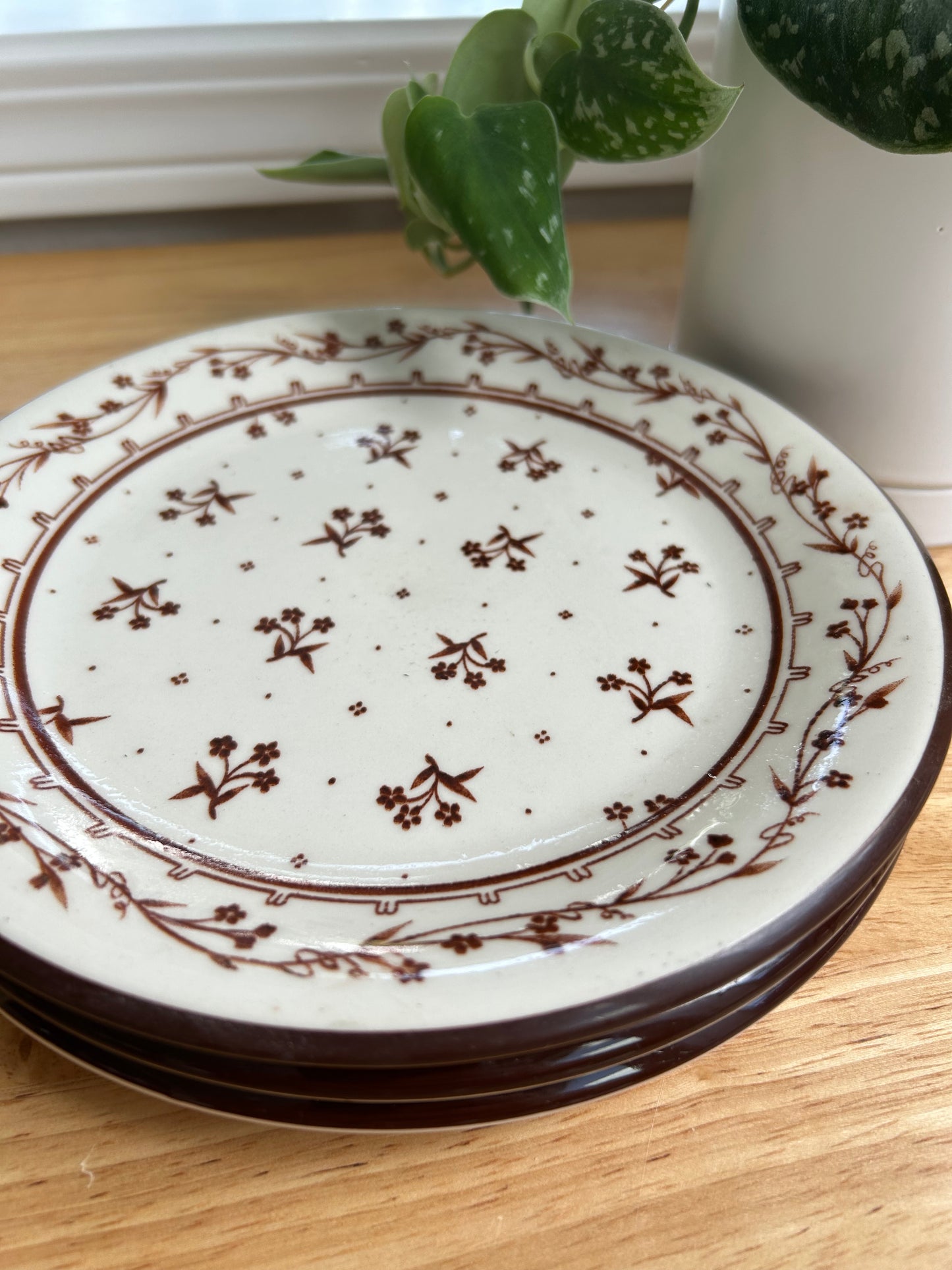 Sango Banquet Brown Floral Salad Plates | 1980s