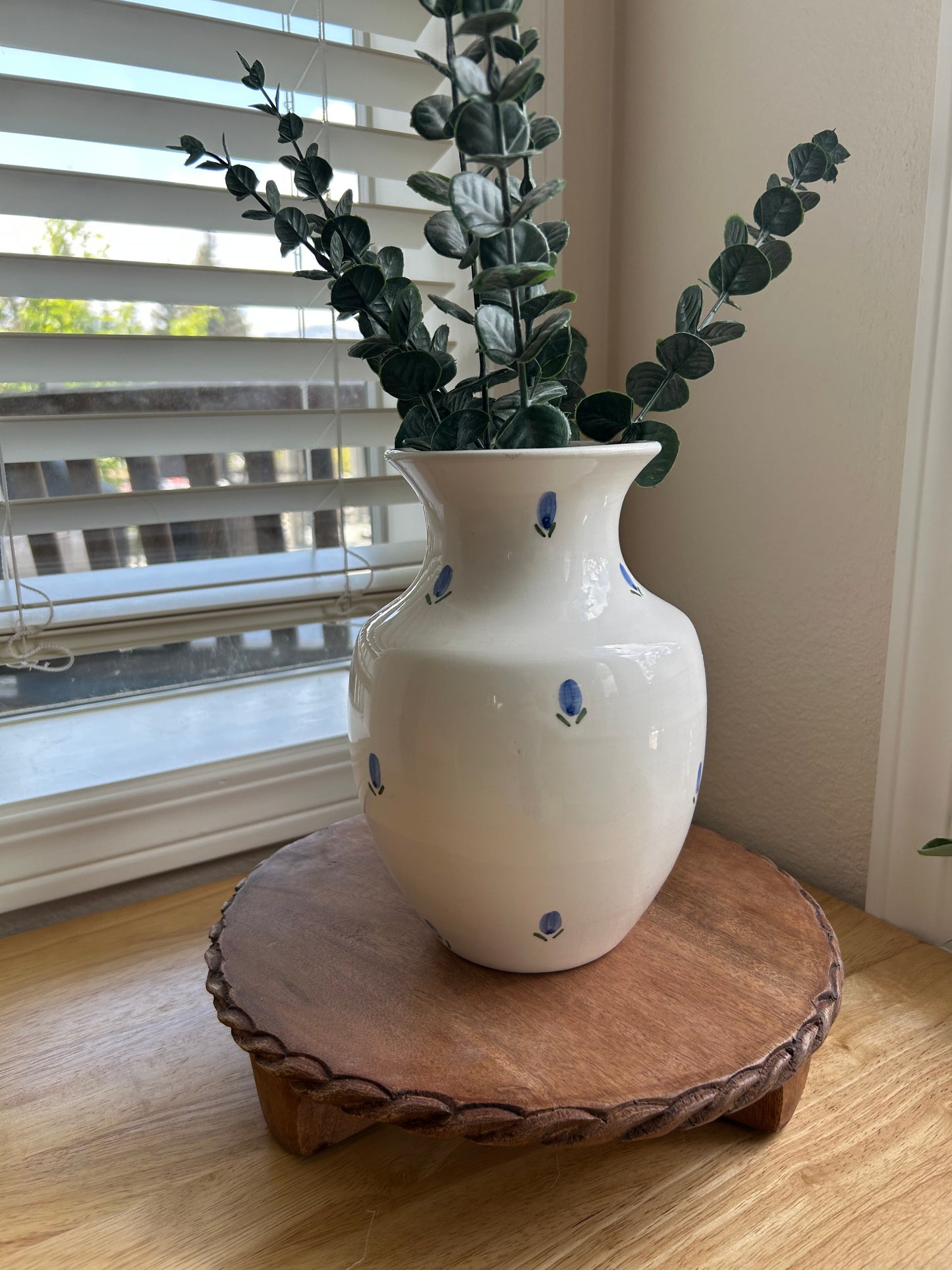 Cream and Blue Floral Vase | Ceramic