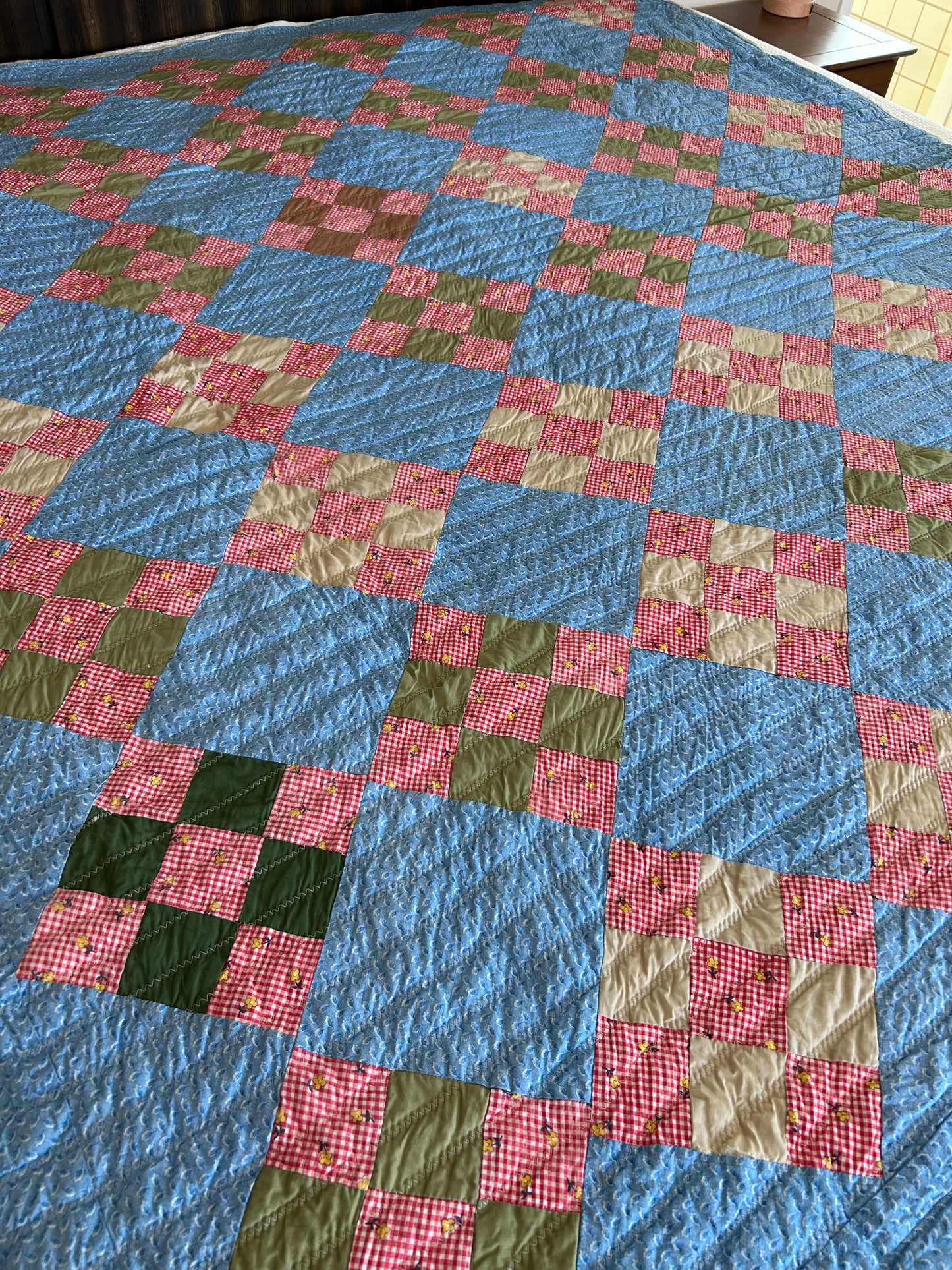 Mid-Century Blue 9 Patch Quilt