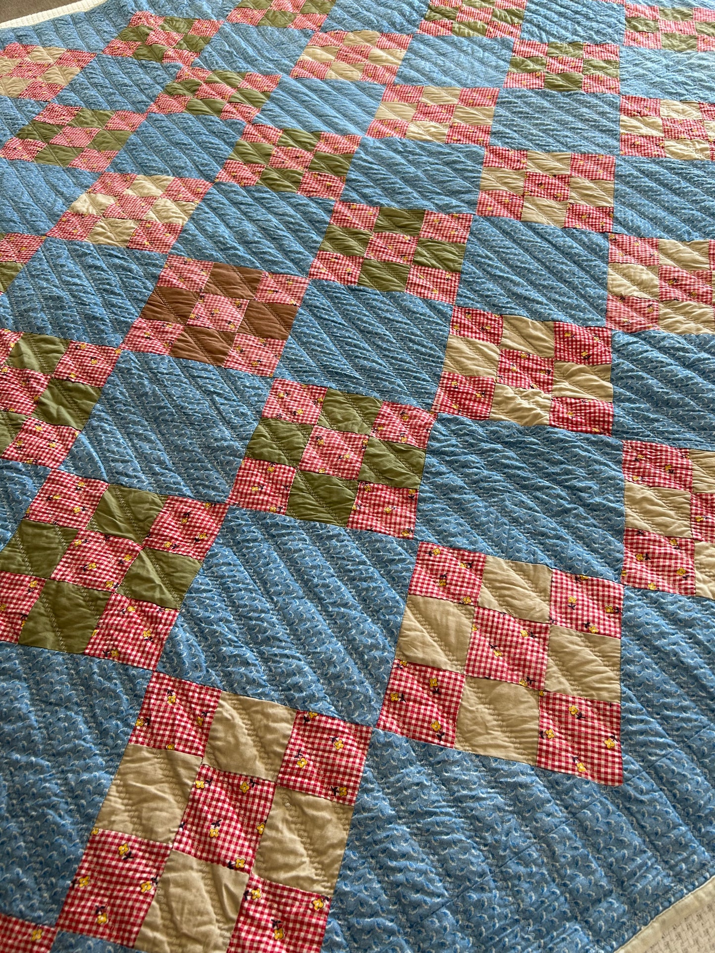 Mid-Century Blue 9 Patch Quilt