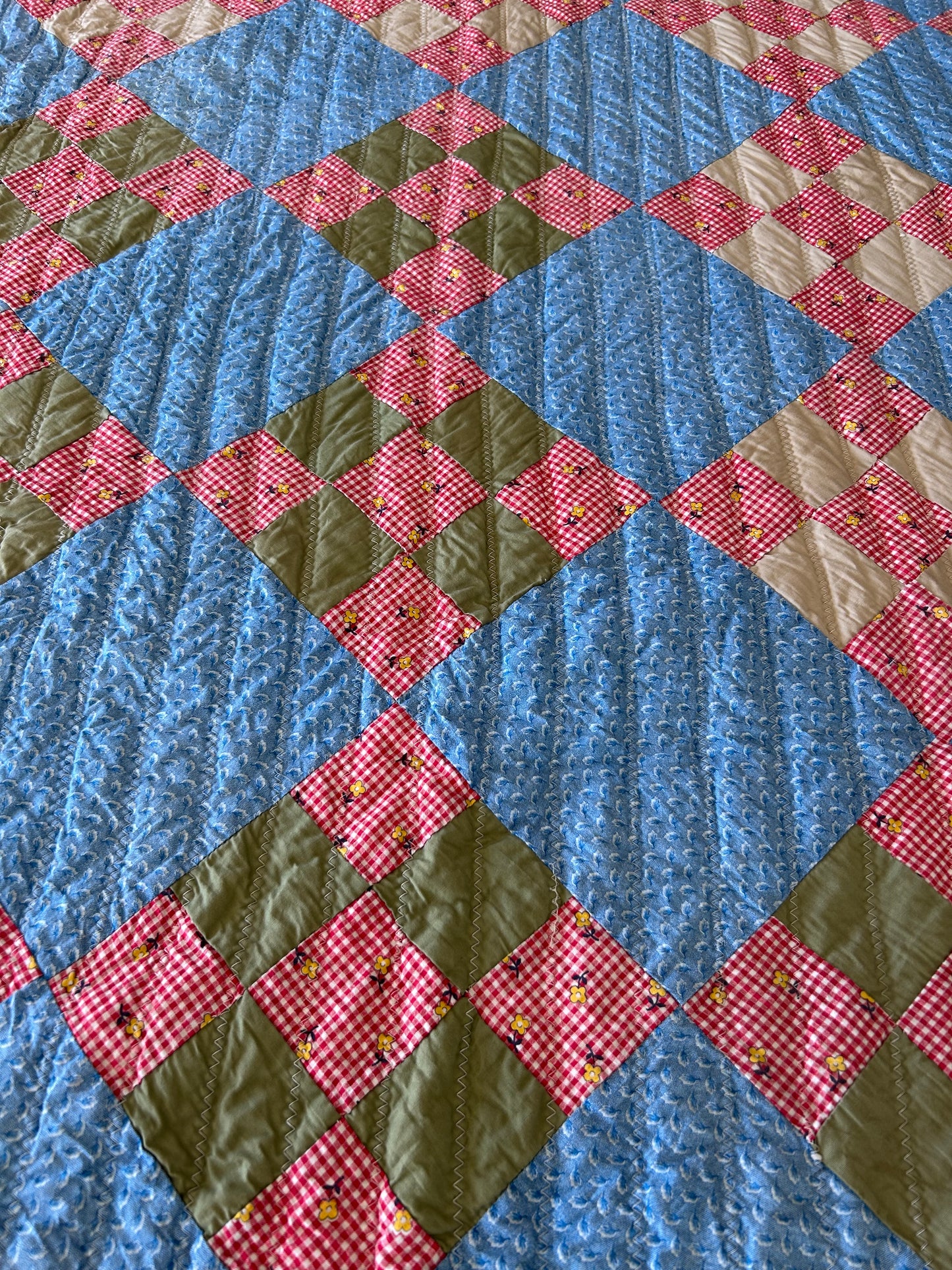 Mid-Century Blue 9 Patch Quilt