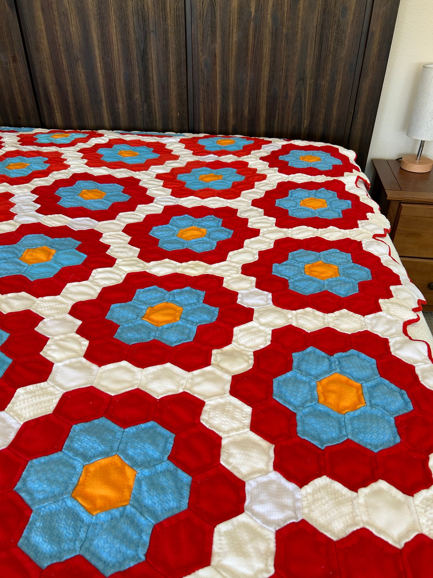 Red, White and Blue Grandmother's Garden Quilt