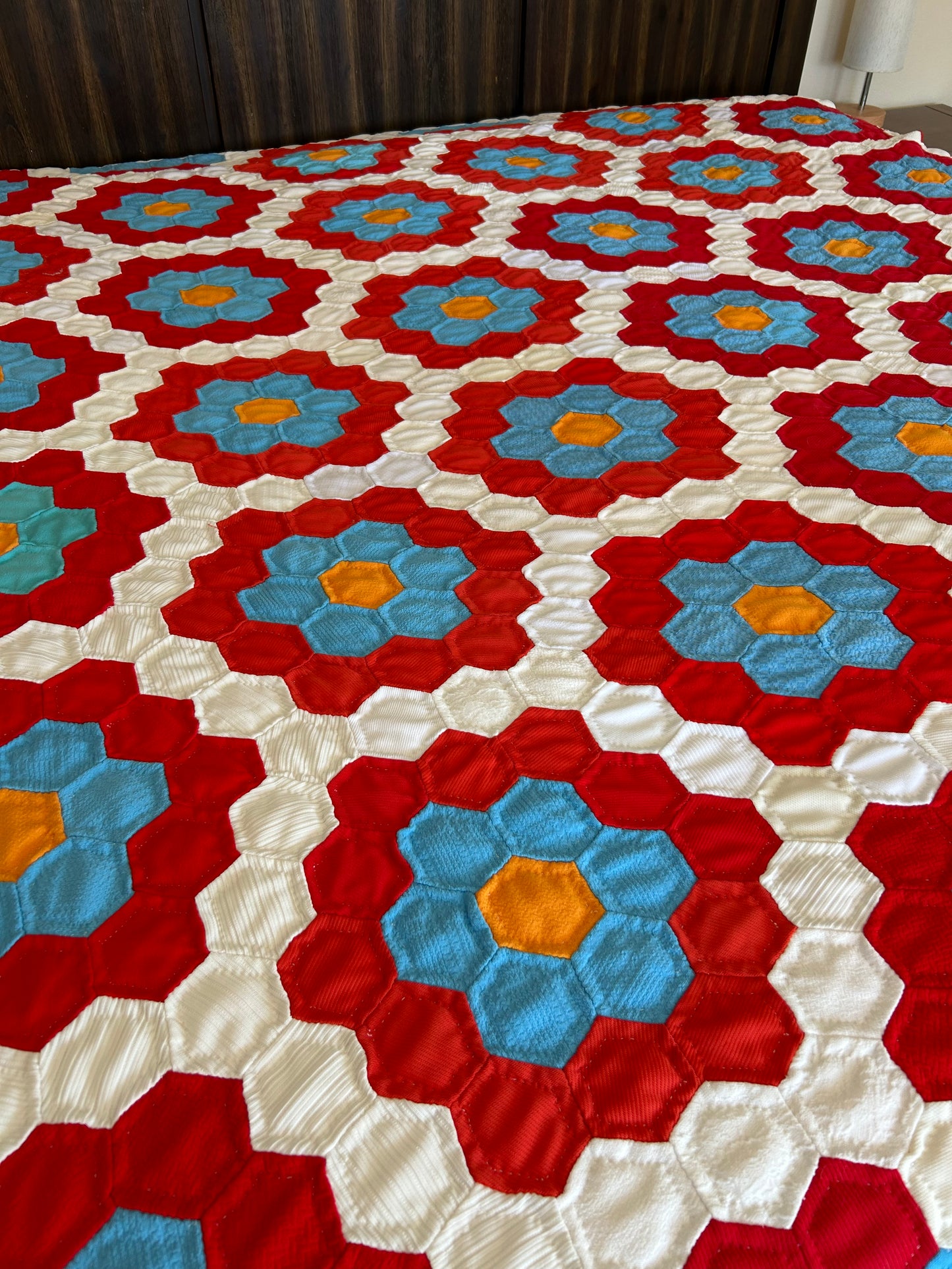 Red, White and Blue Grandmother's Garden Quilt