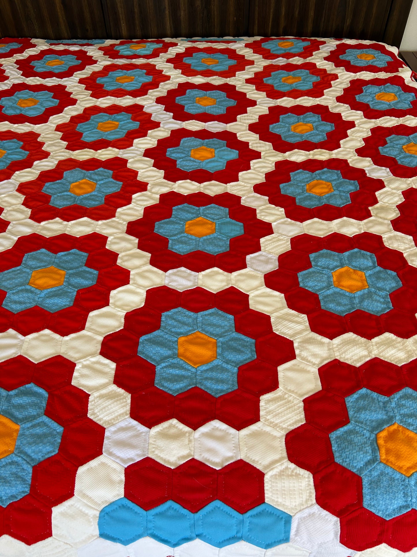 Red, White and Blue Grandmother's Garden Quilt