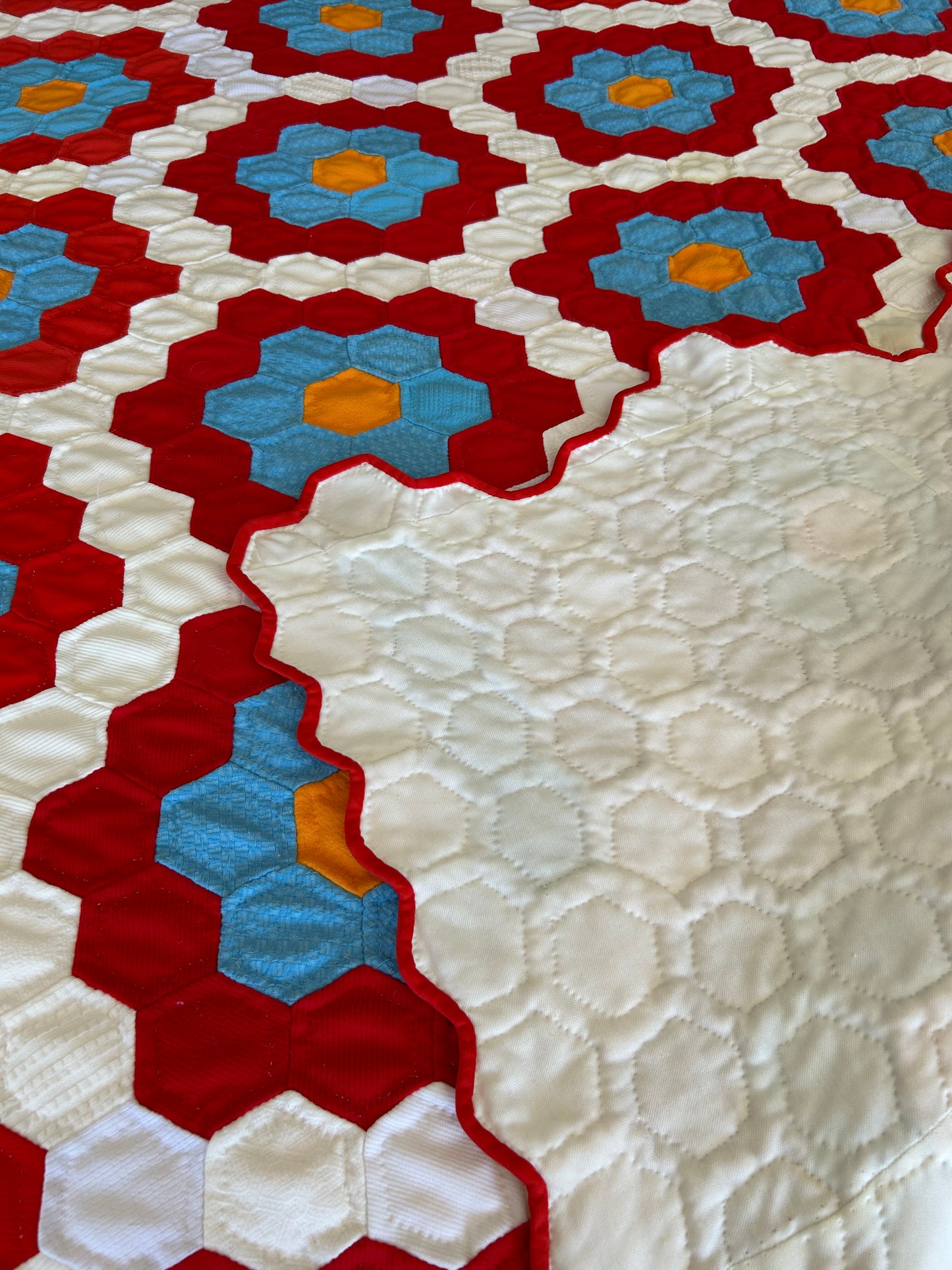 Red, White and Blue Grandmother's Garden Quilt
