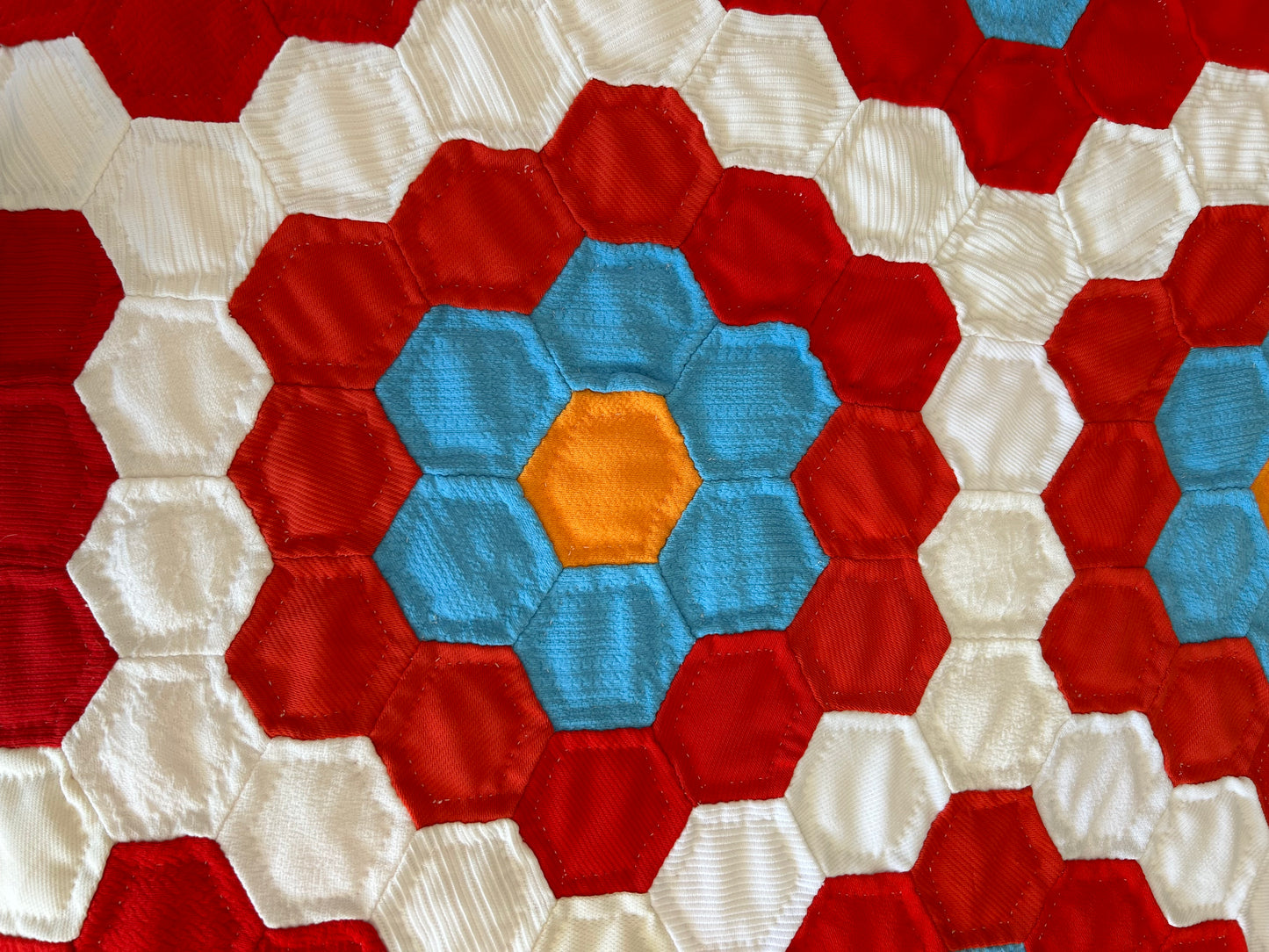 Red, White and Blue Grandmother's Garden Quilt