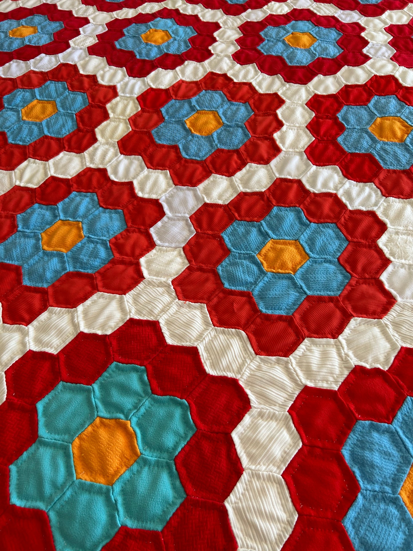 Red, White and Blue Grandmother's Garden Quilt