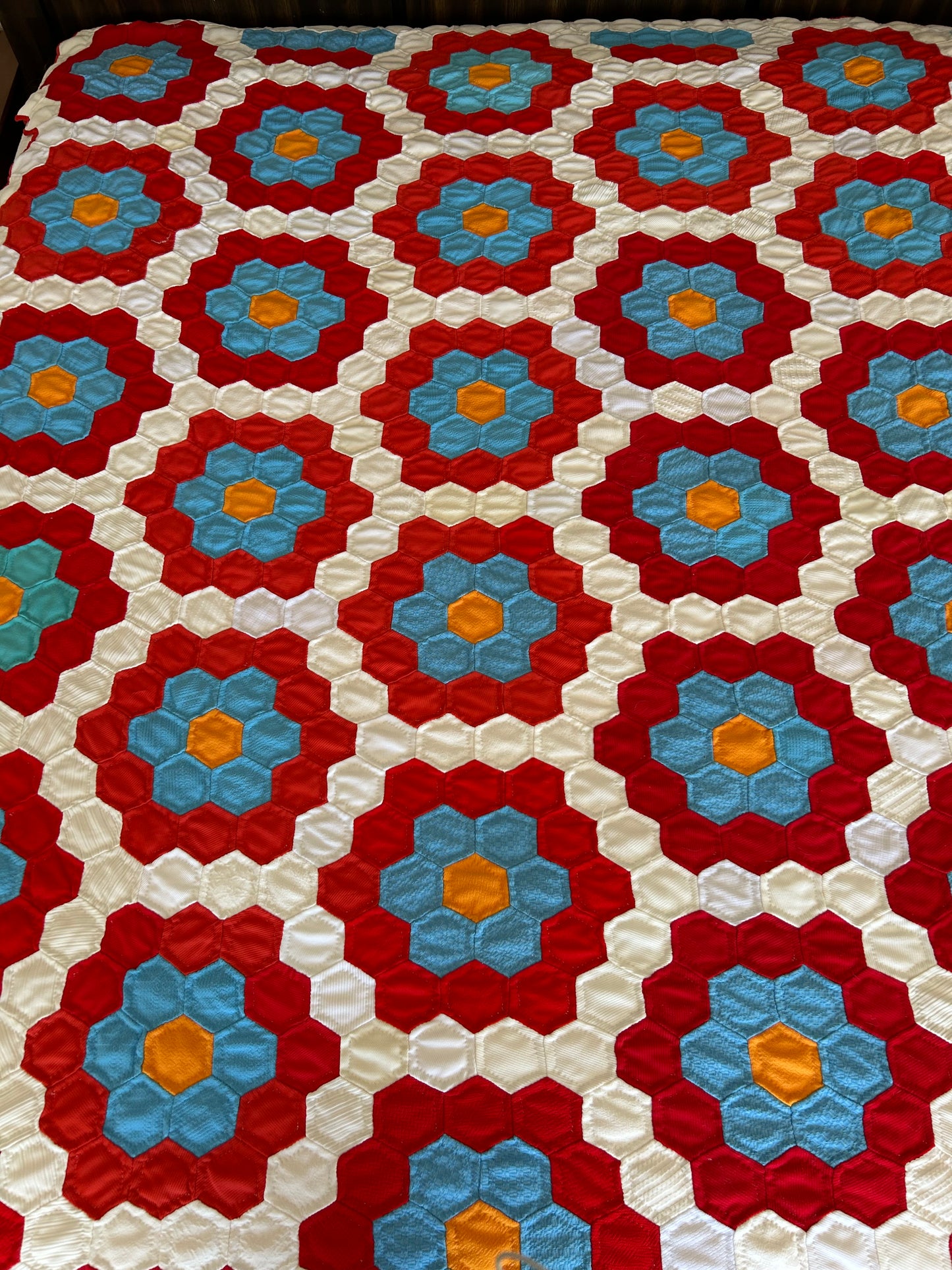 Red, White and Blue Grandmother's Garden Quilt