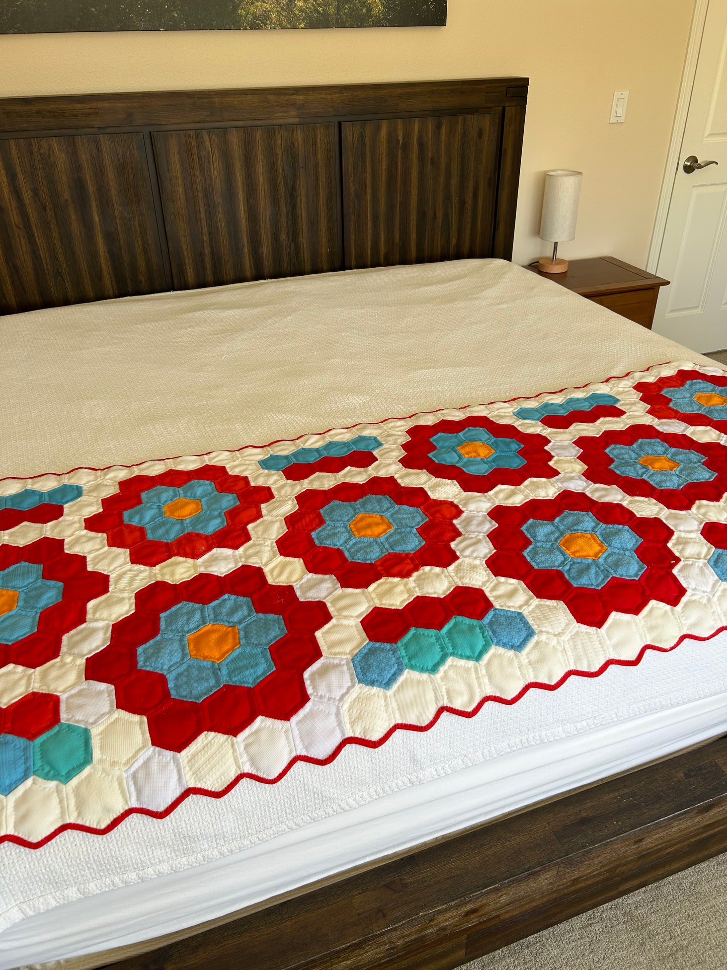 Red, White and Blue Grandmother's Garden Quilt