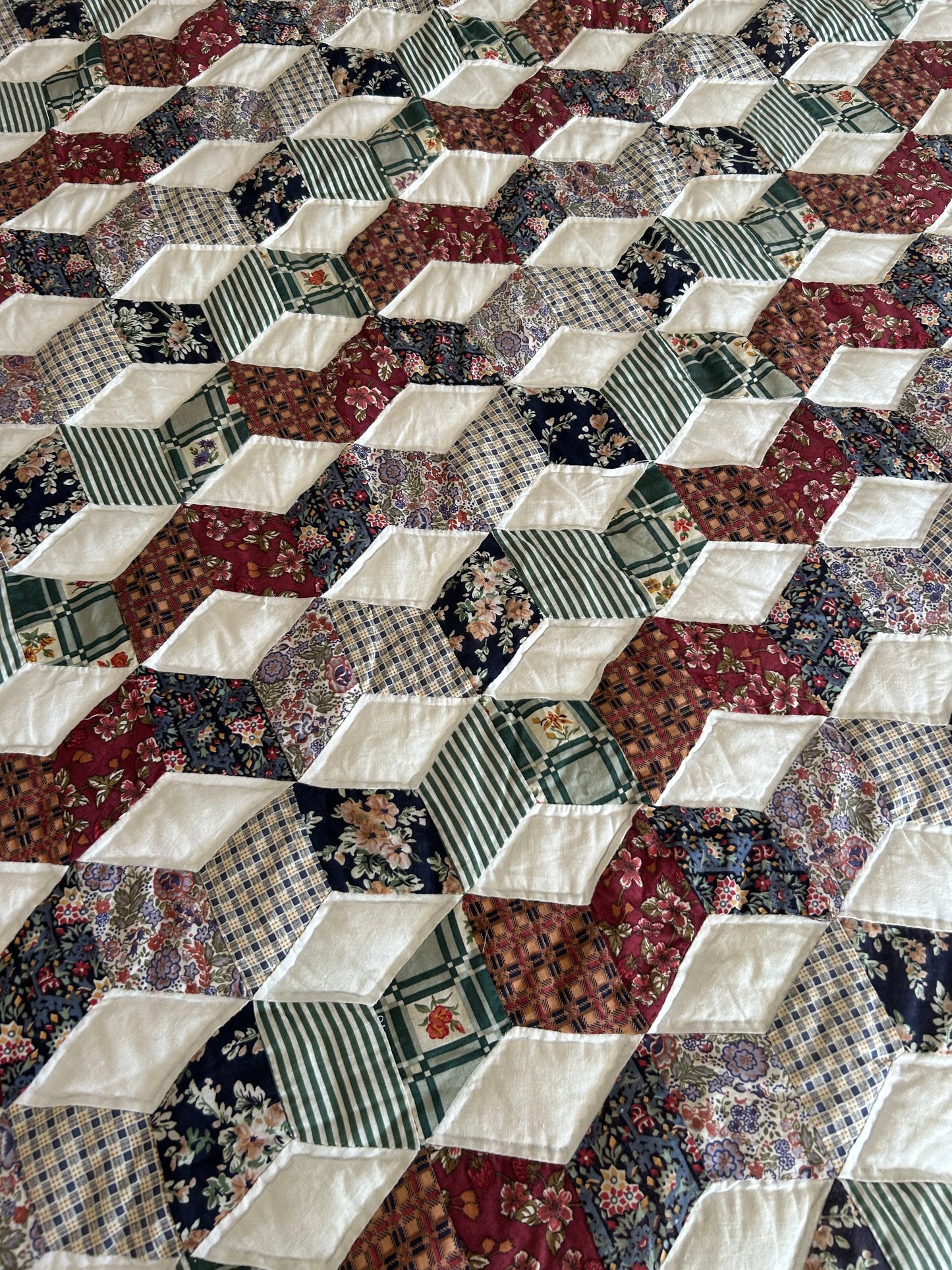 Vintage Tumbling Blocks Quilt | 90s
