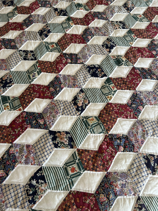 Vintage Tumbling Blocks Quilt | 90s