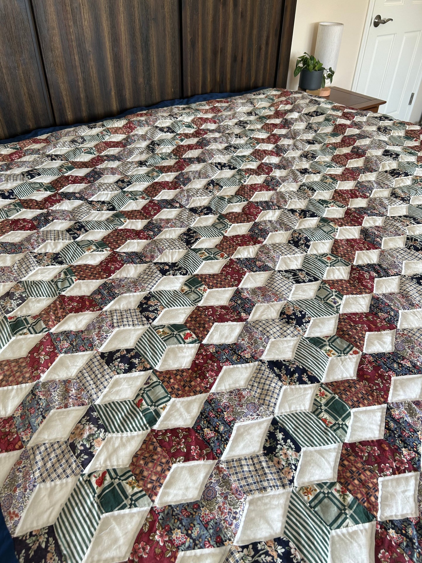 Vintage Tumbling Blocks Quilt | 90s