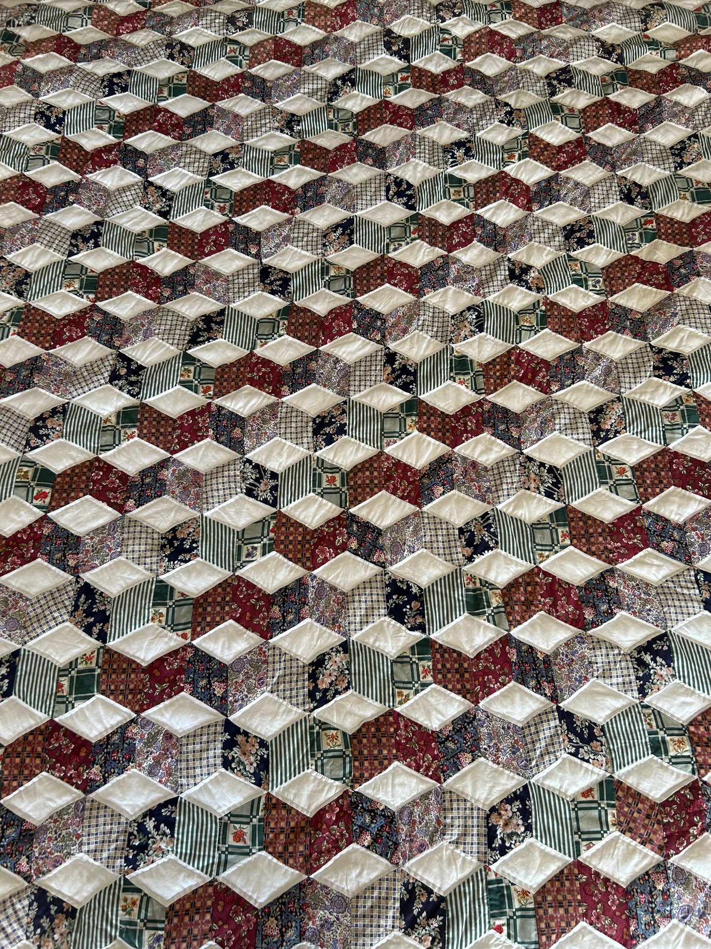 Vintage Tumbling Blocks Quilt | 90s