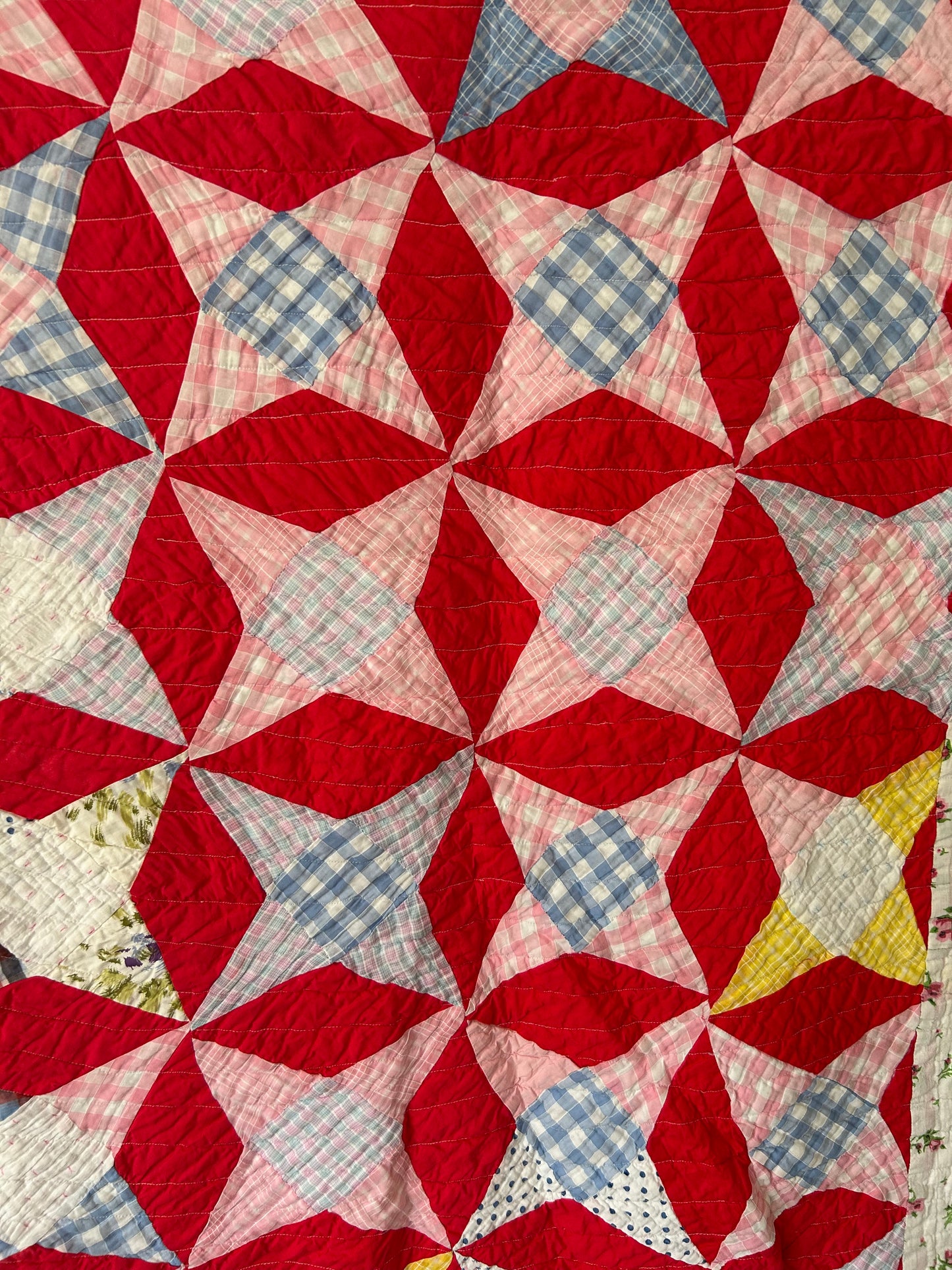 Gingham Red Picnic Blanket | Red, Pink & Blue, Pinwheel Pattern