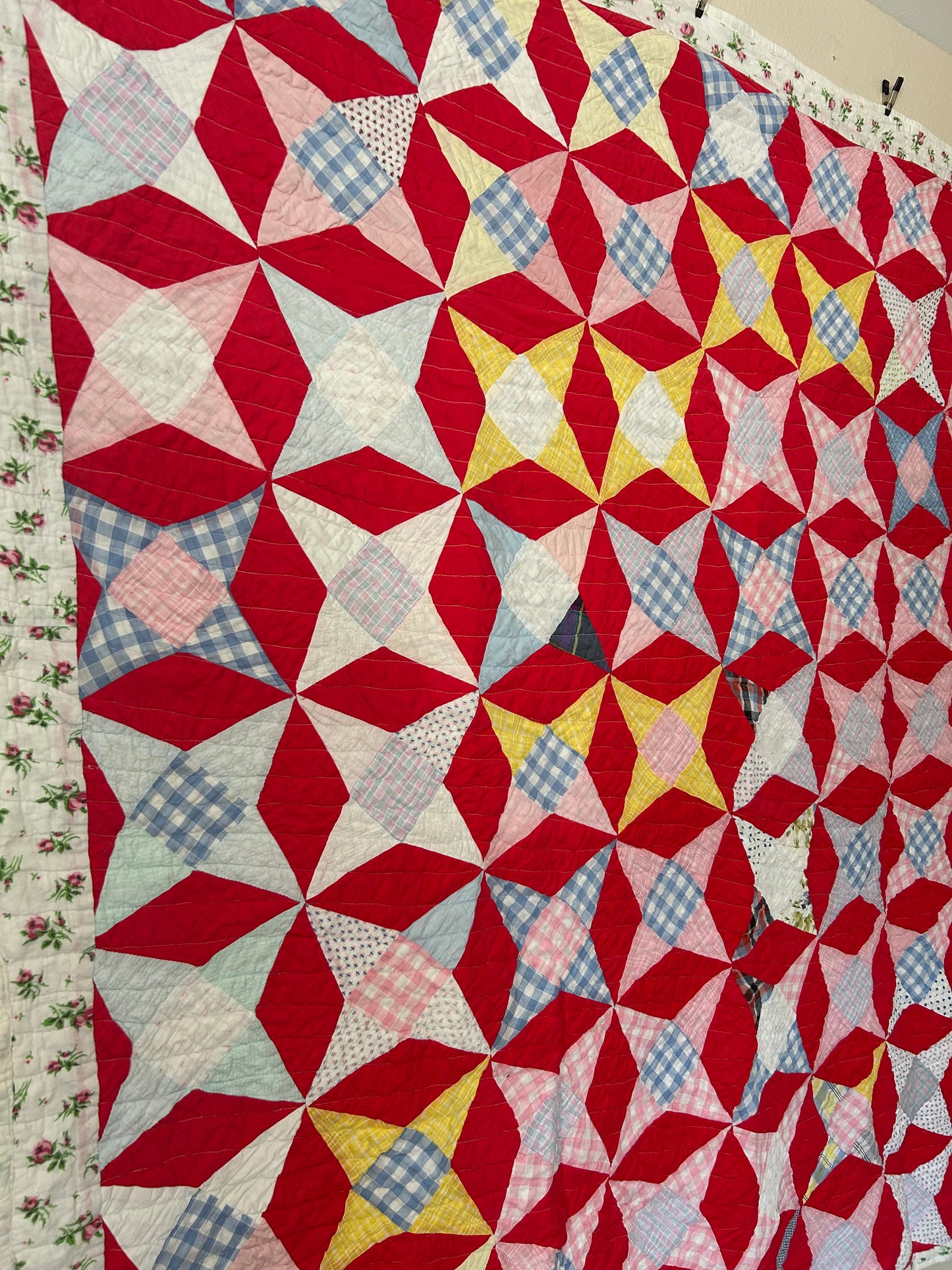 Gingham Red Picnic Blanket | Red, Pink & Blue, Pinwheel Pattern