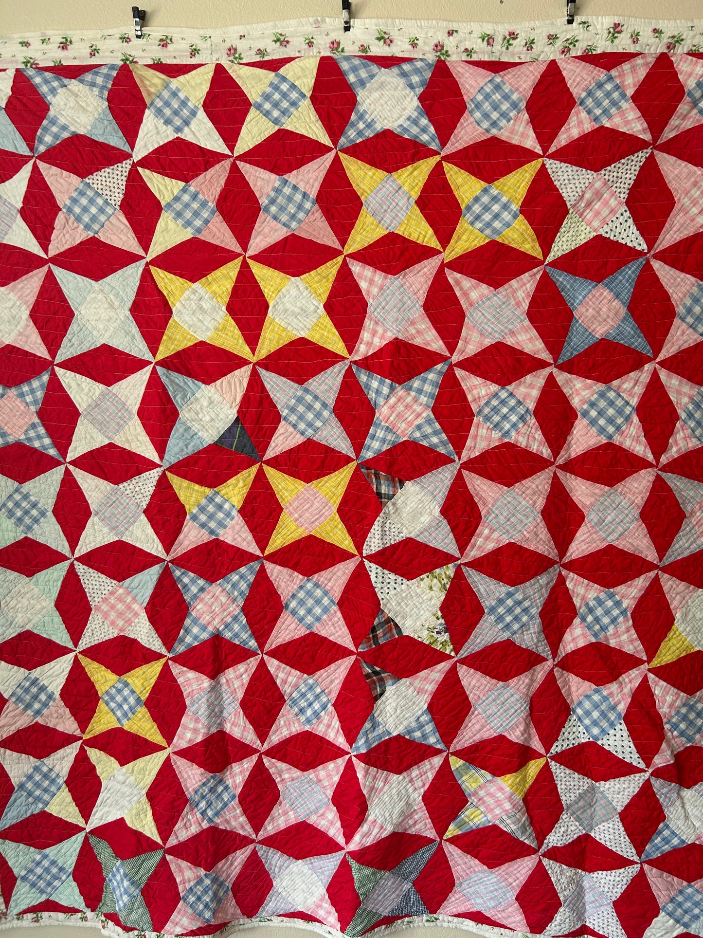 Gingham Red Picnic Blanket | Red, Pink & Blue, Pinwheel Pattern