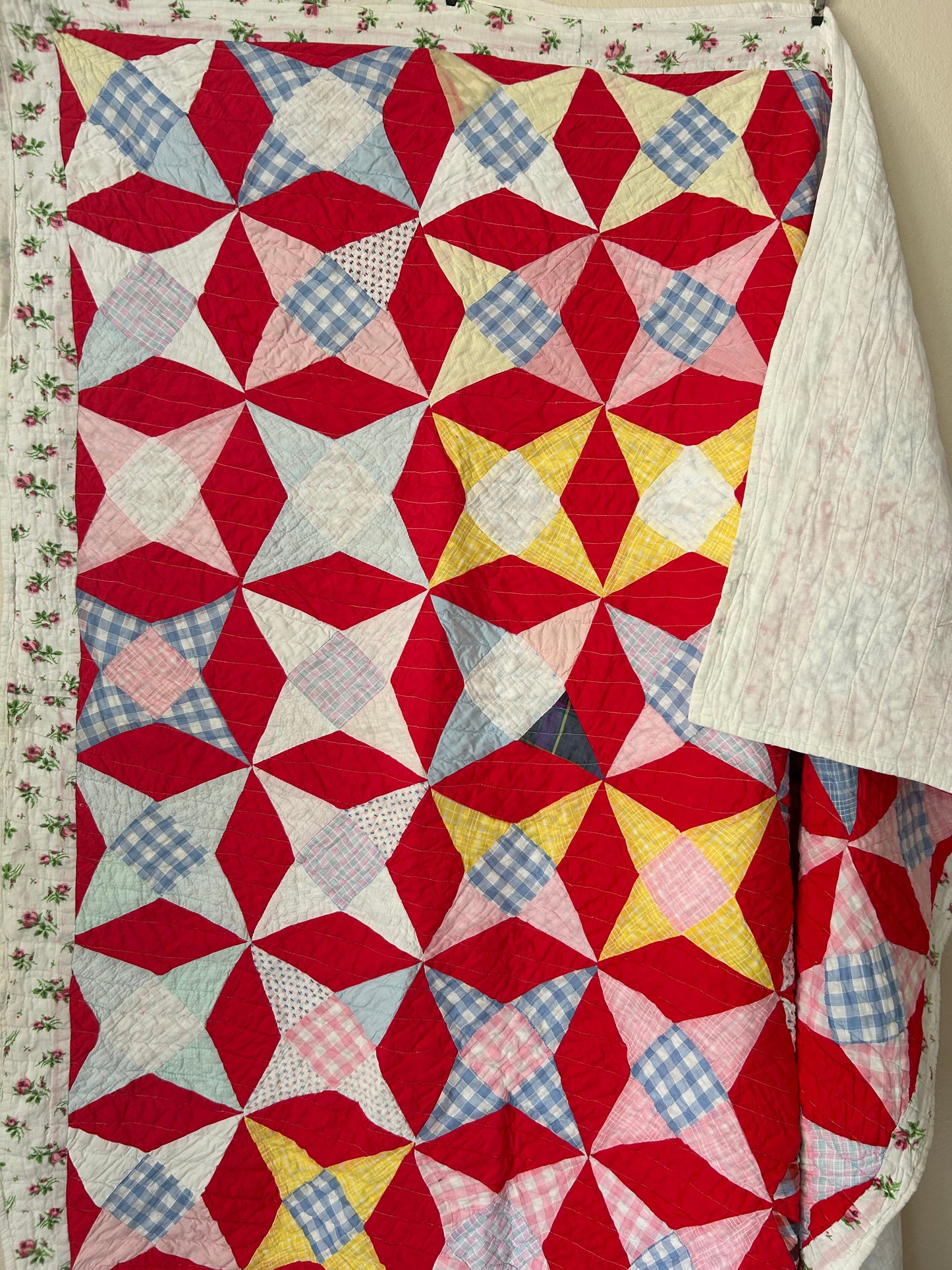 Gingham Red Picnic Blanket | Red, Pink & Blue, Pinwheel Pattern