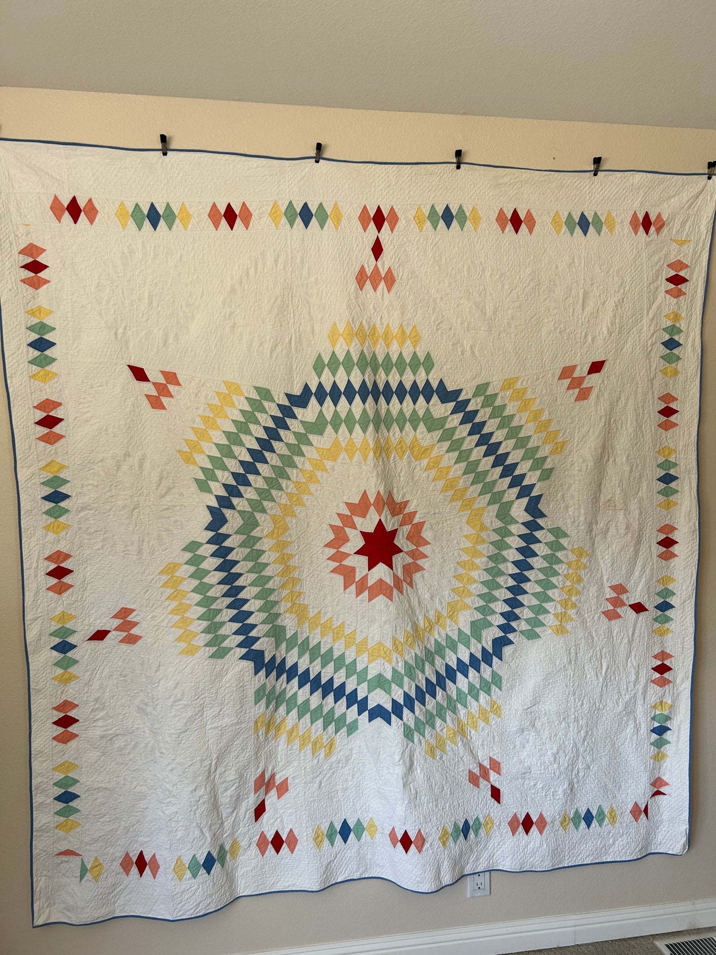 Vintage Rainbow Lone Star Quilt