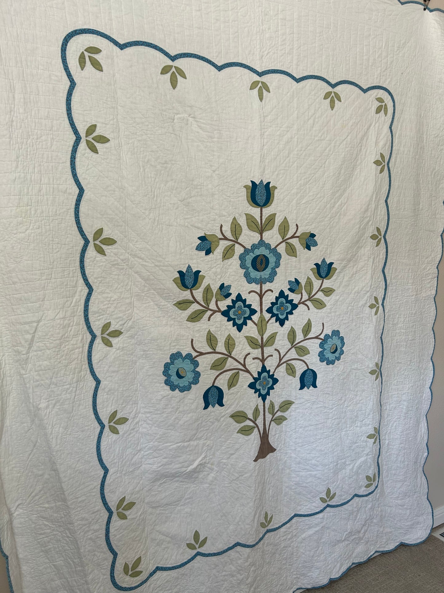 Blue Tree of Life Appliqué Quilt