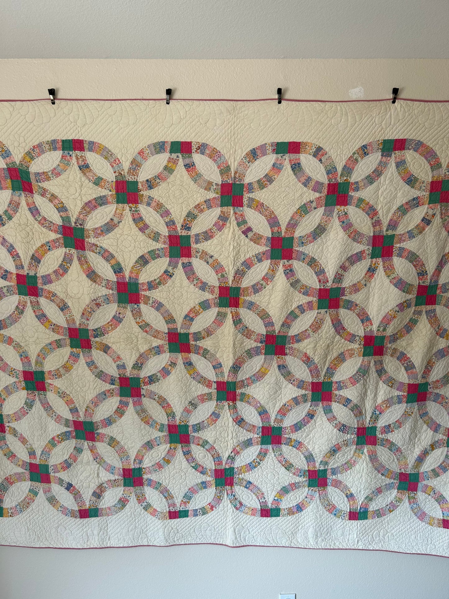 Pink Feedsack Wedding Ring Quilt | 1934