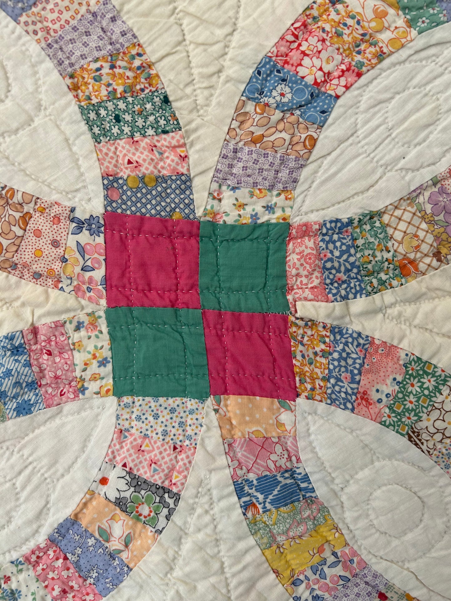 Pink Feedsack Wedding Ring Quilt | 1934
