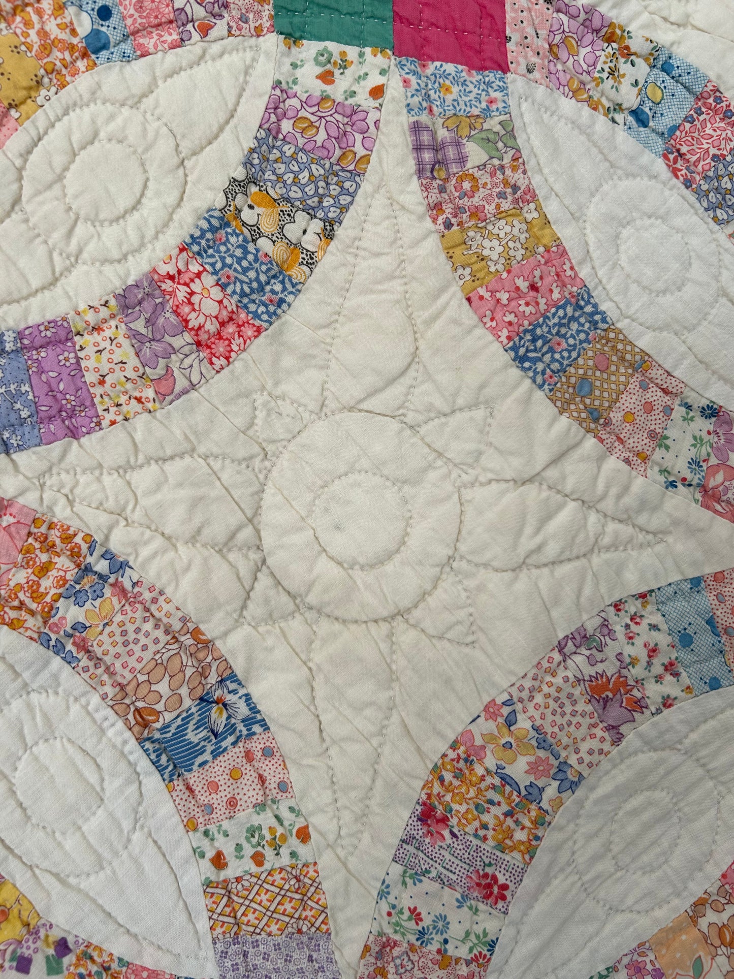 Pink Feedsack Wedding Ring Quilt | 1934
