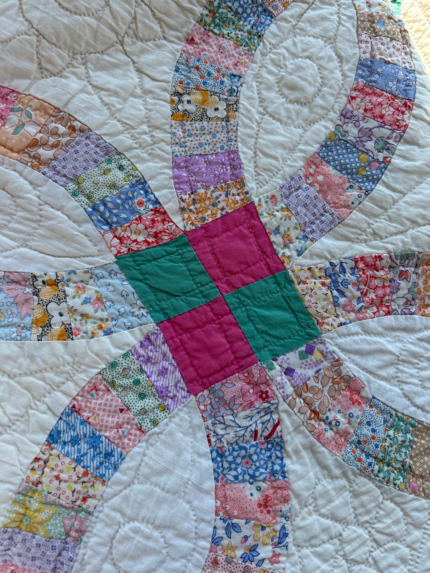 Pink Feedsack Wedding Ring Quilt | 1934
