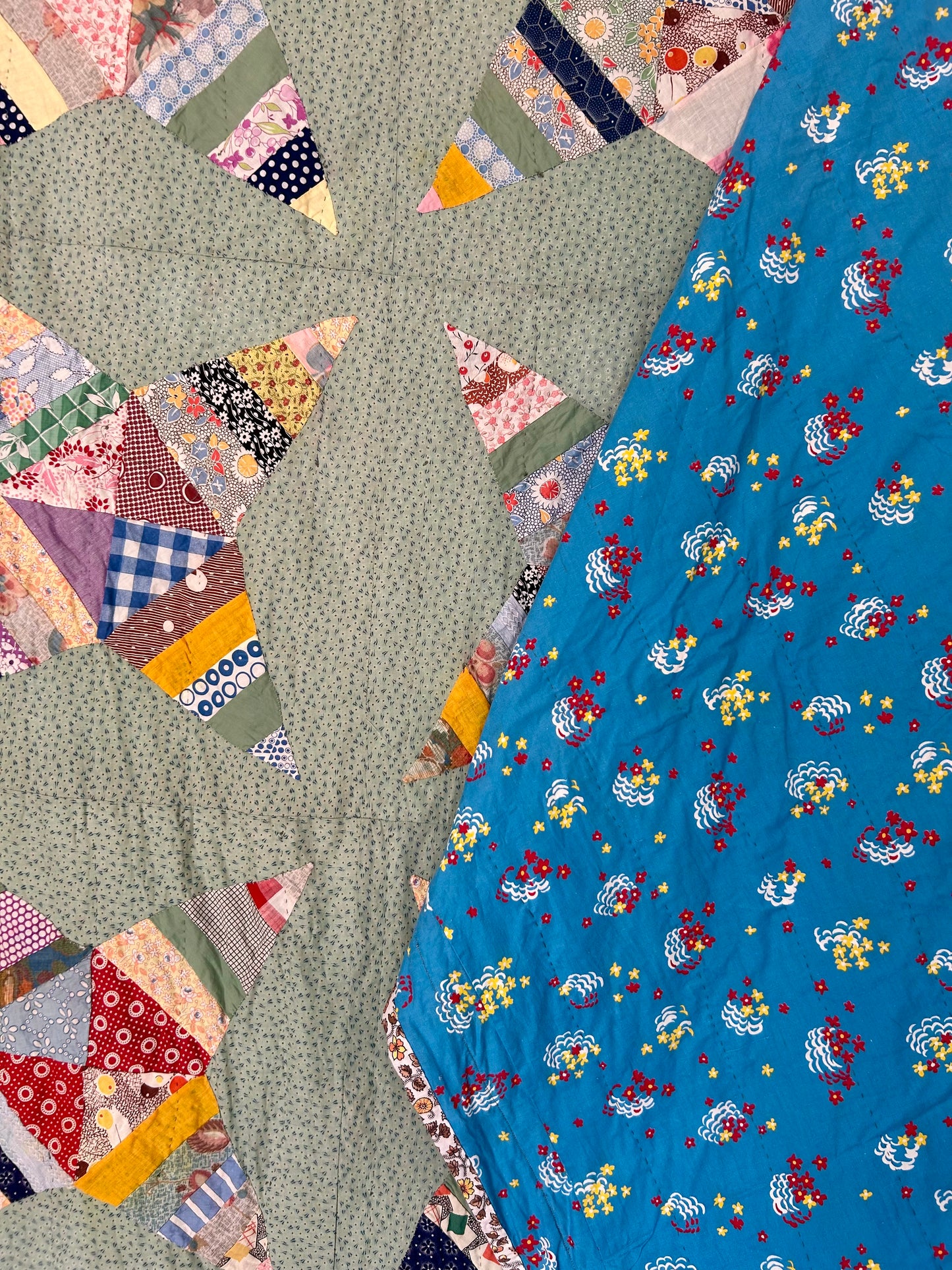 Green Rocky Road to Kansas Quilt | 1970s