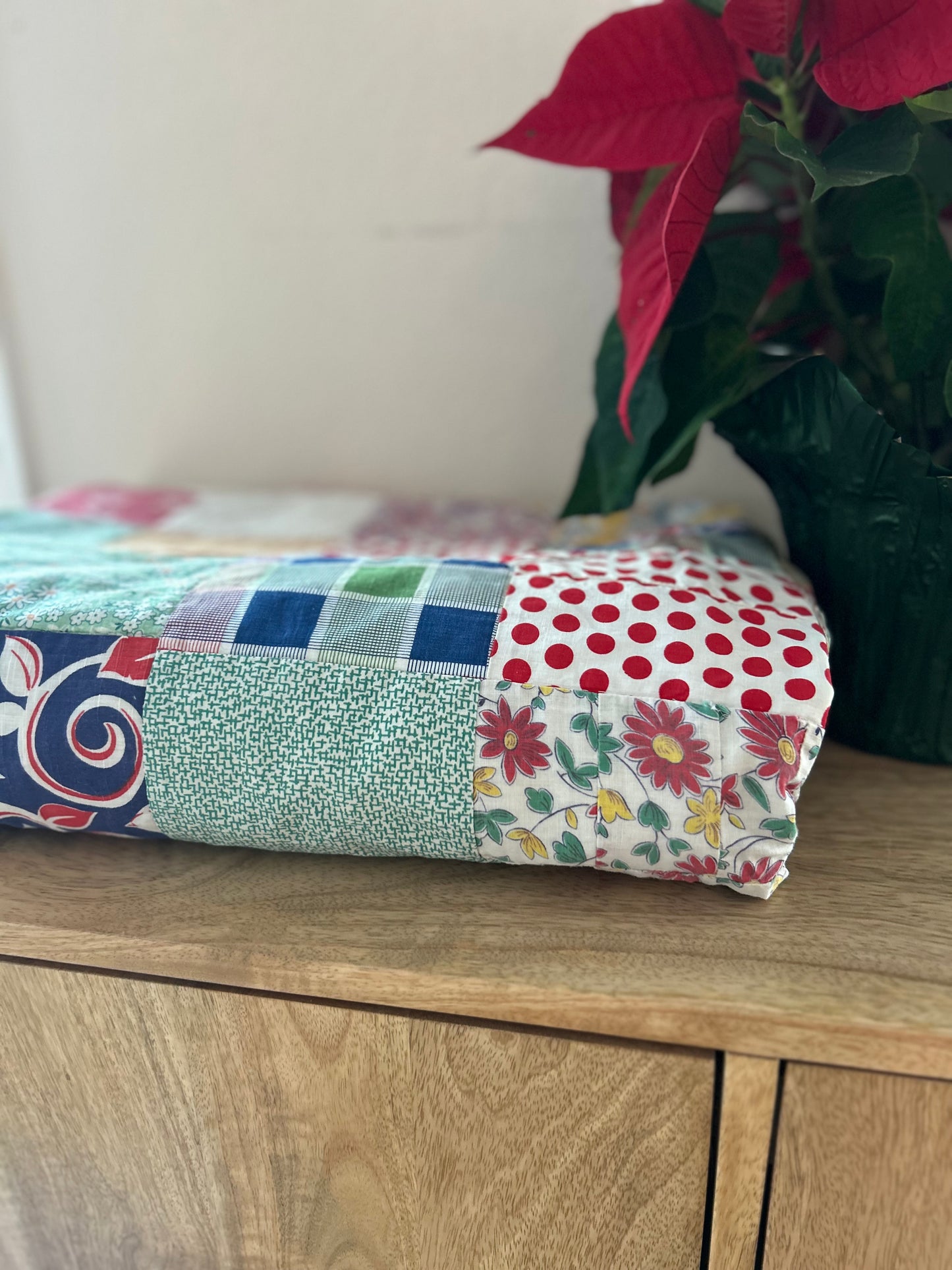 Feedsack Bow Tie Quilt | 1950s | Blue Binding | 82x68 | Twin/Throw