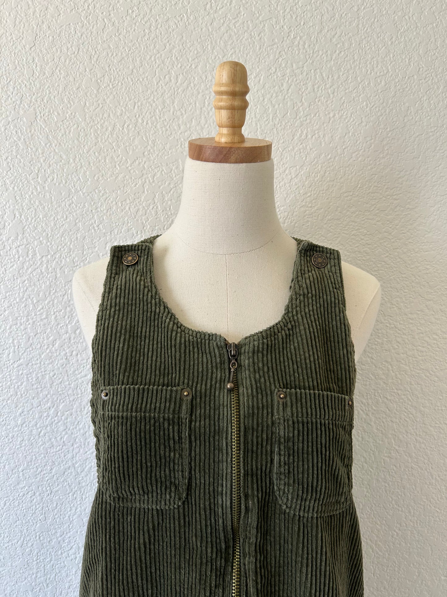 Olive Corduroy Jumper Dress | Size Medium