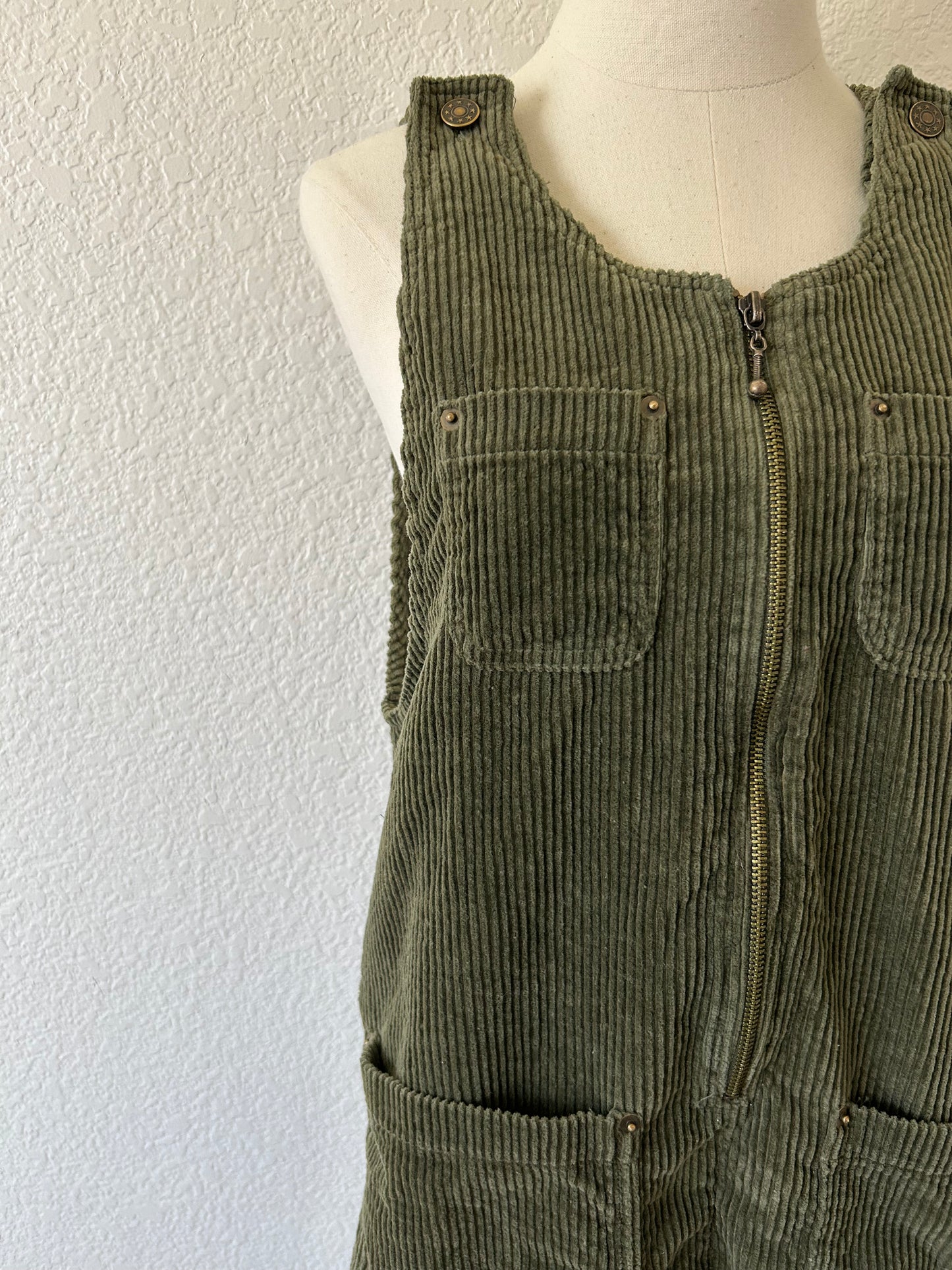 Olive Corduroy Jumper Dress | Size Medium