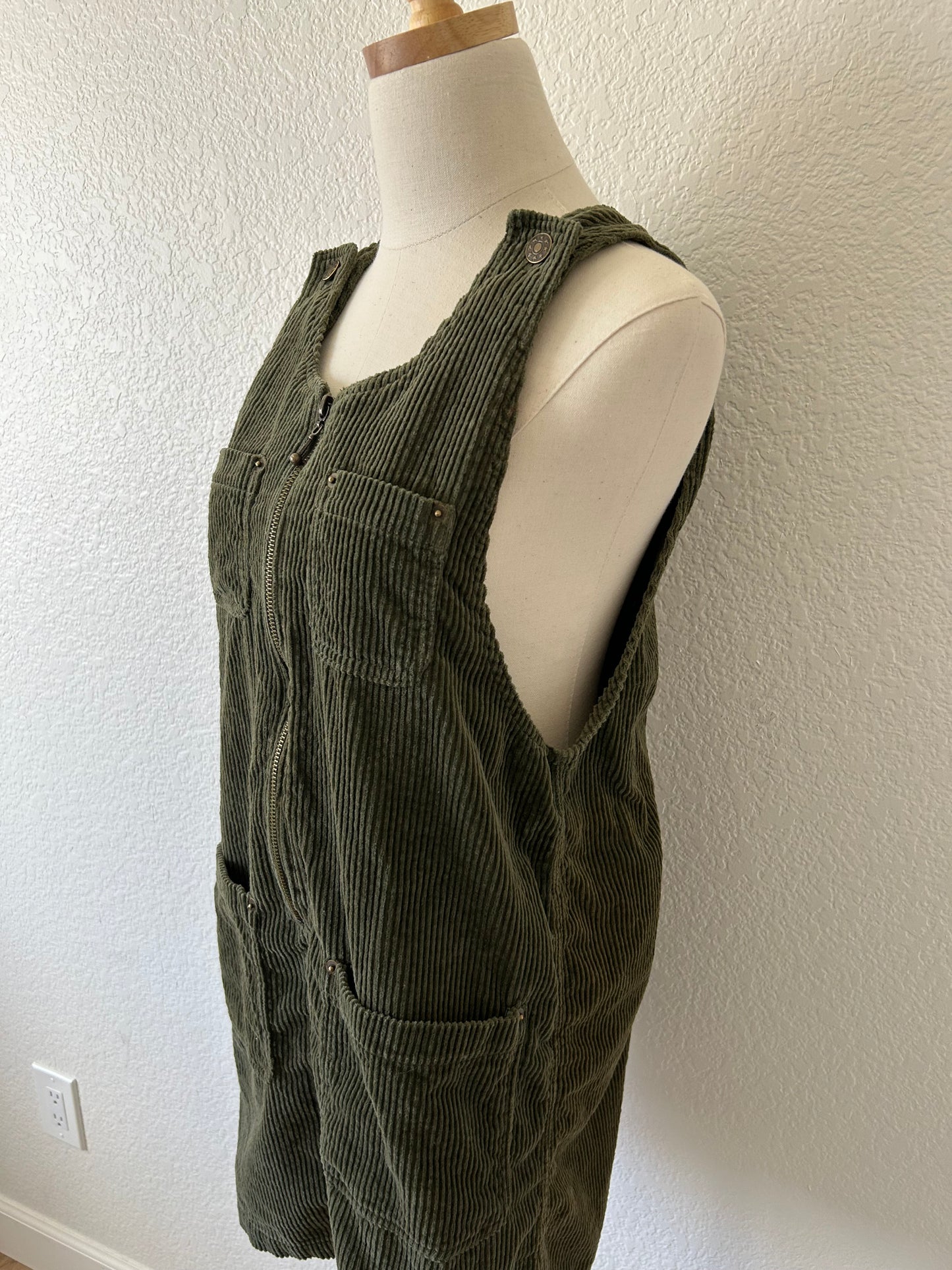 Olive Corduroy Jumper Dress | Size Medium