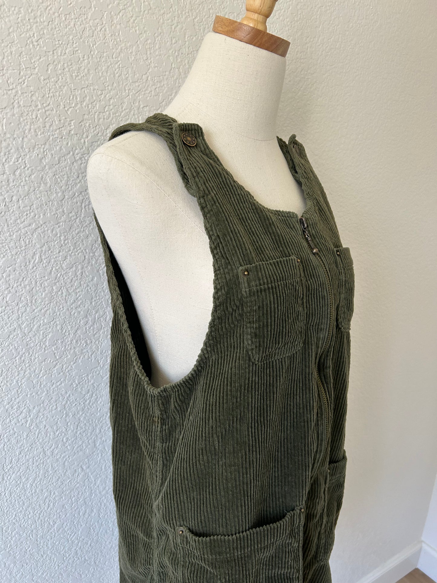 Olive Corduroy Jumper Dress | Size Medium
