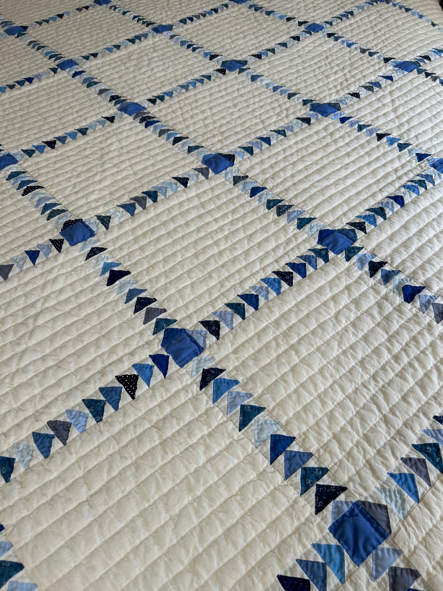 Indigo and Pale Blue Wild Goose Chase Quilt