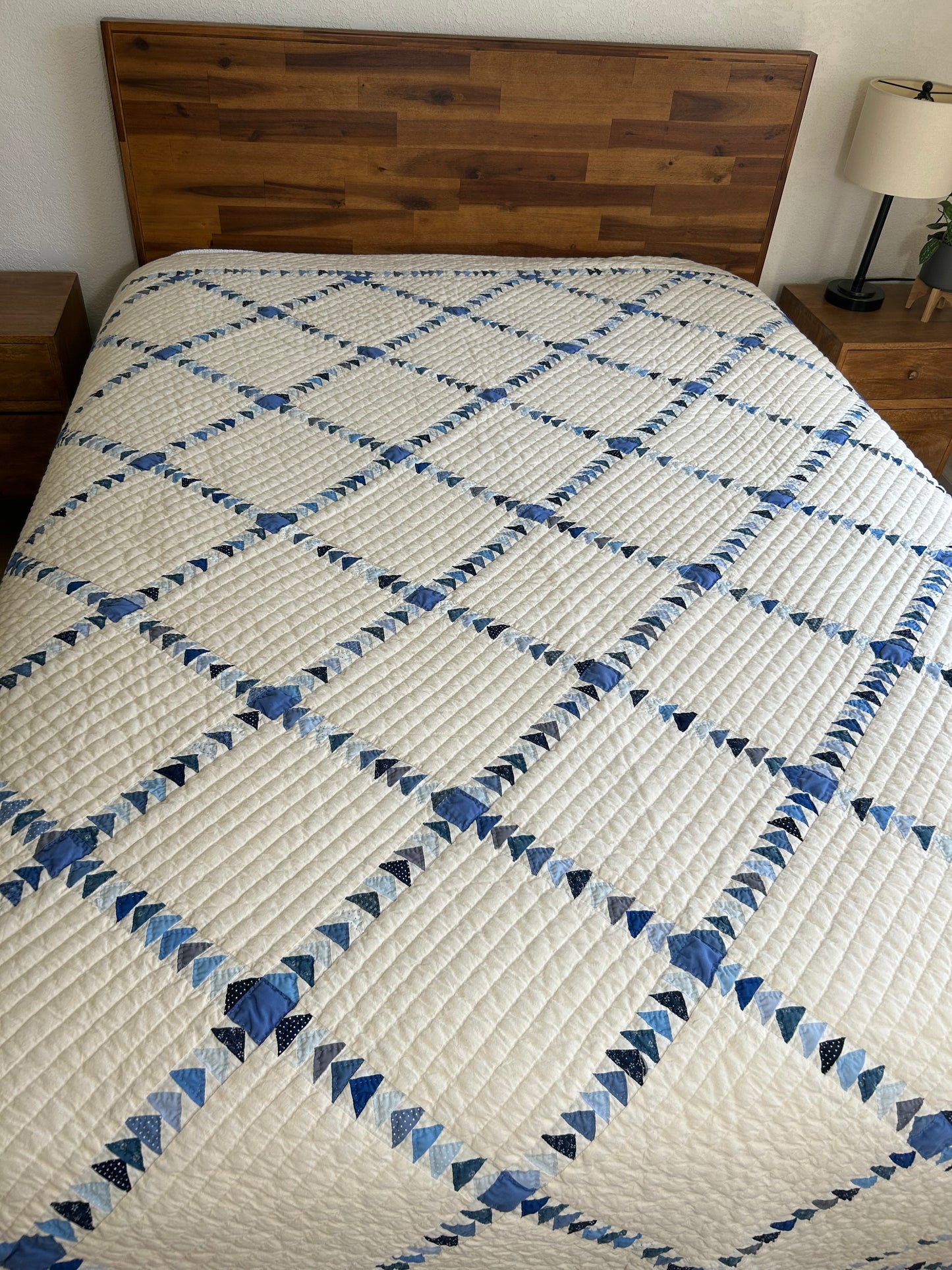 Indigo and Pale Blue Wild Goose Chase Quilt