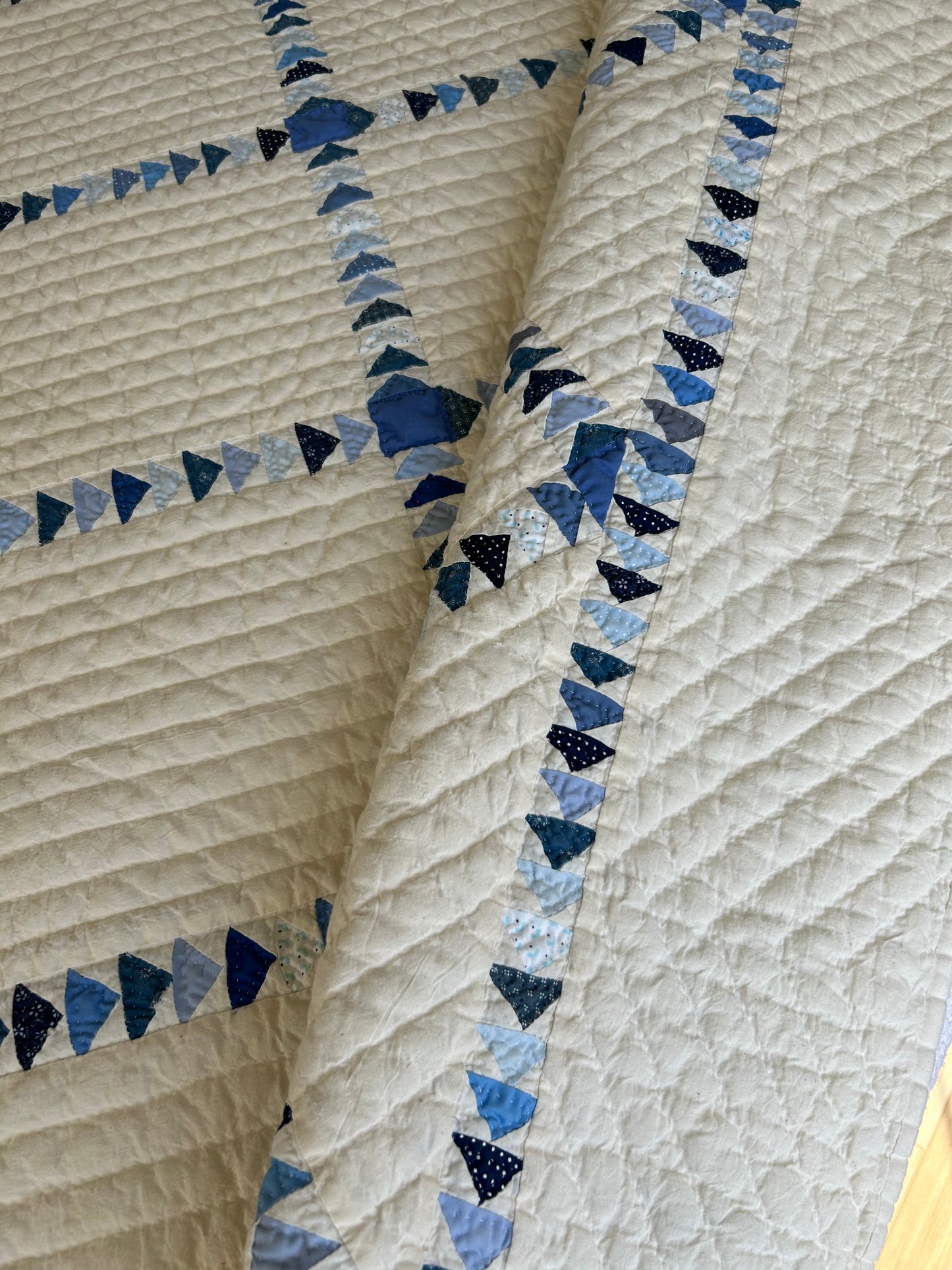 Indigo and Pale Blue Wild Goose Chase Quilt