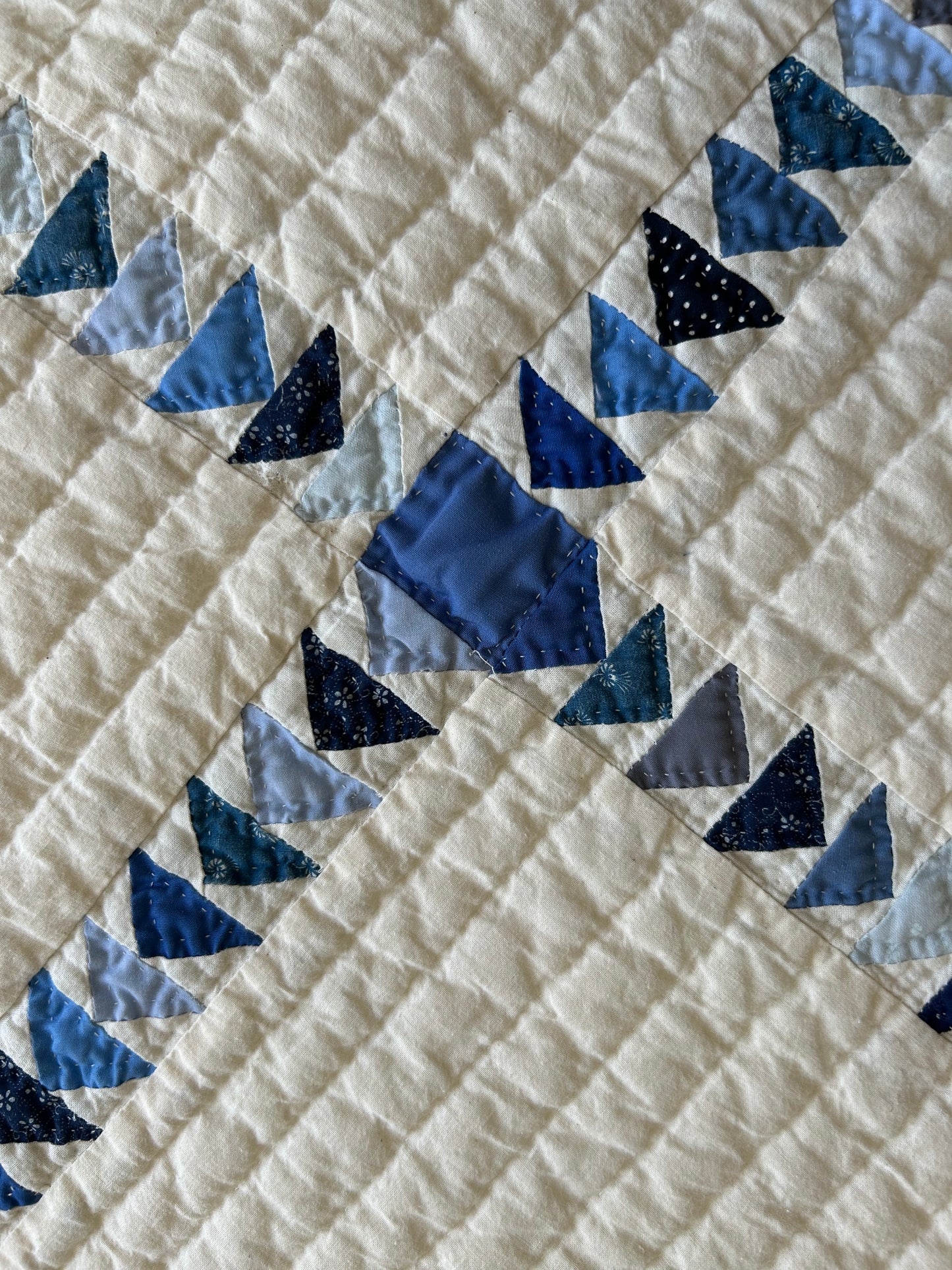 Indigo and Pale Blue Wild Goose Chase Quilt