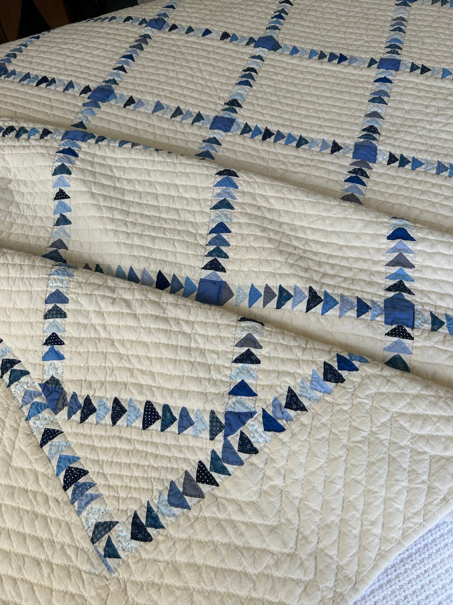 Indigo and Pale Blue Wild Goose Chase Quilt