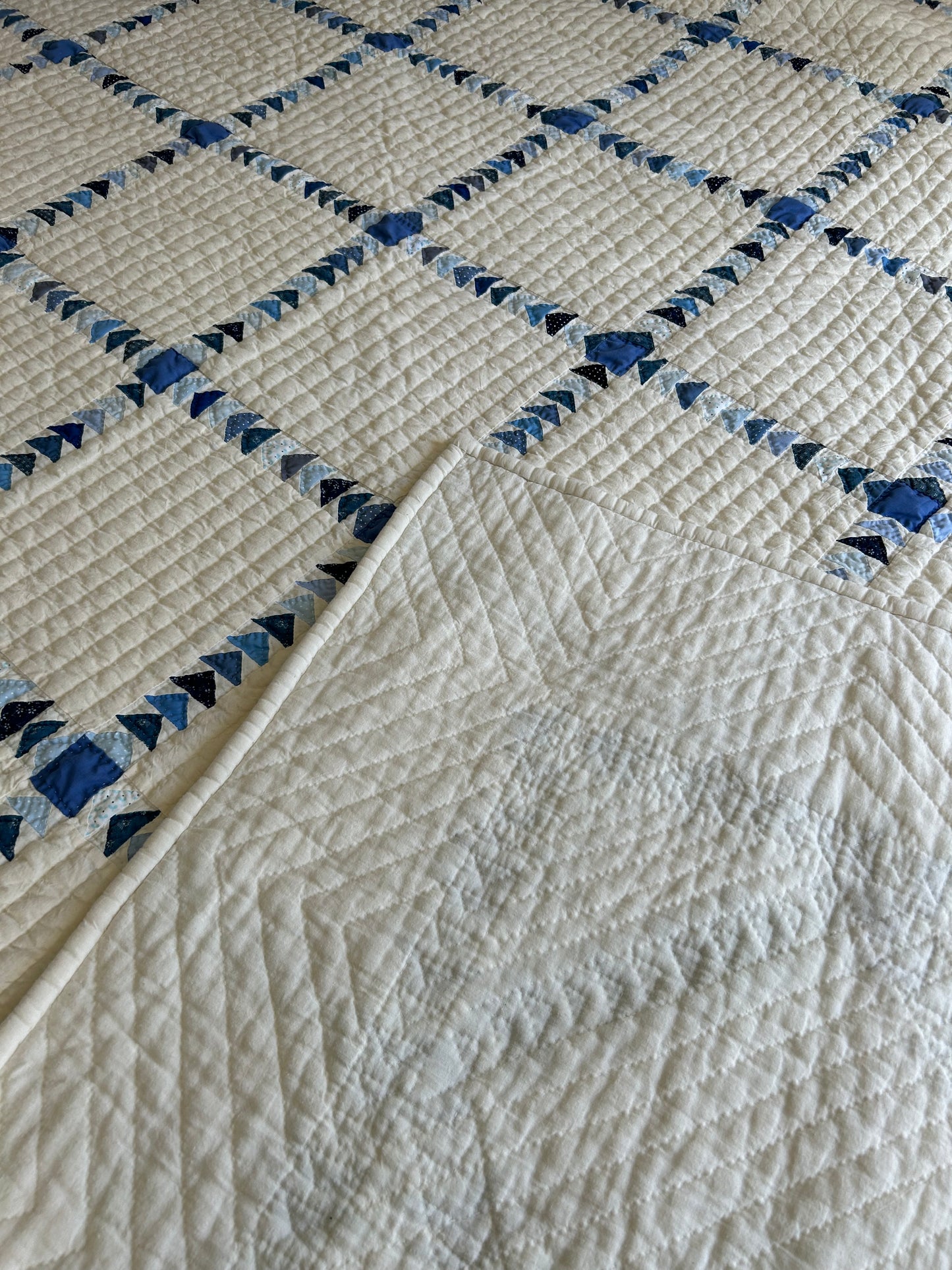 Indigo and Pale Blue Wild Goose Chase Quilt