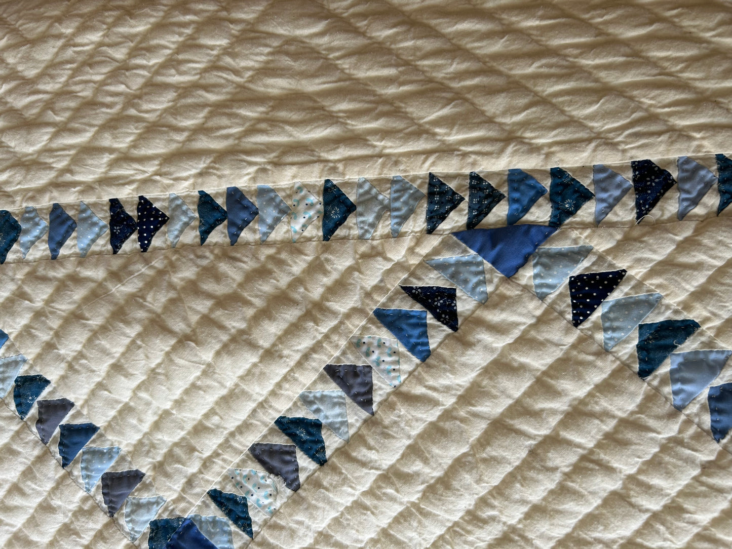 Indigo and Pale Blue Wild Goose Chase Quilt