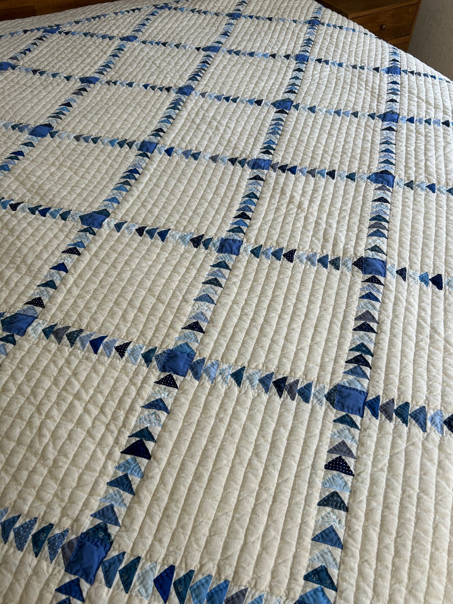 Indigo and Pale Blue Wild Goose Chase Quilt