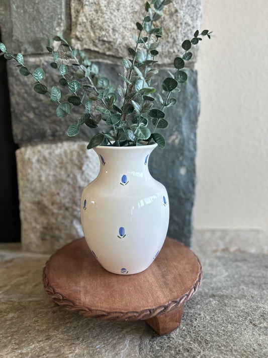 Cream and Blue Floral Vase | Ceramic